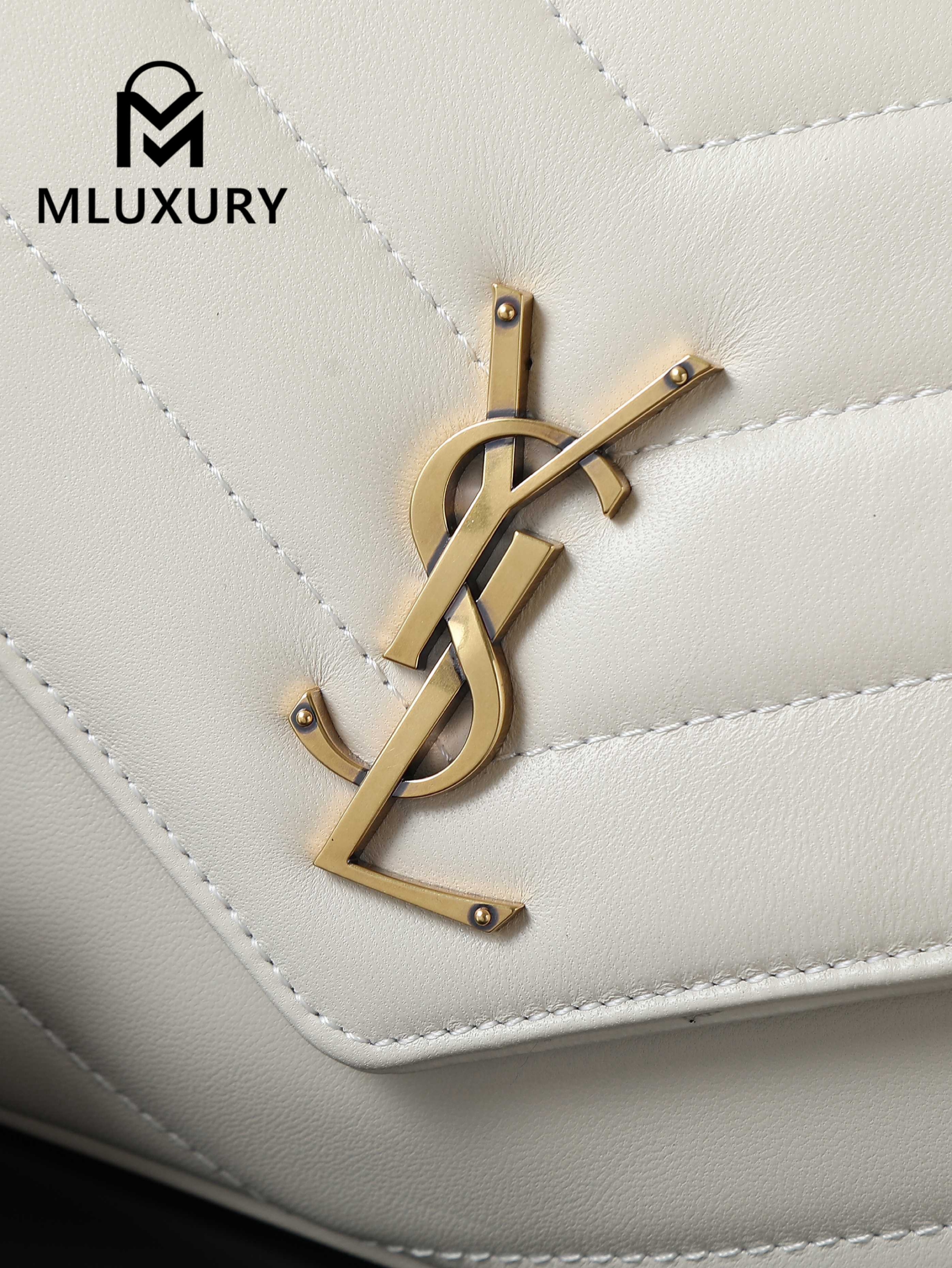 YSL Loulou_29cm, White Lambskin with Gold Hardware