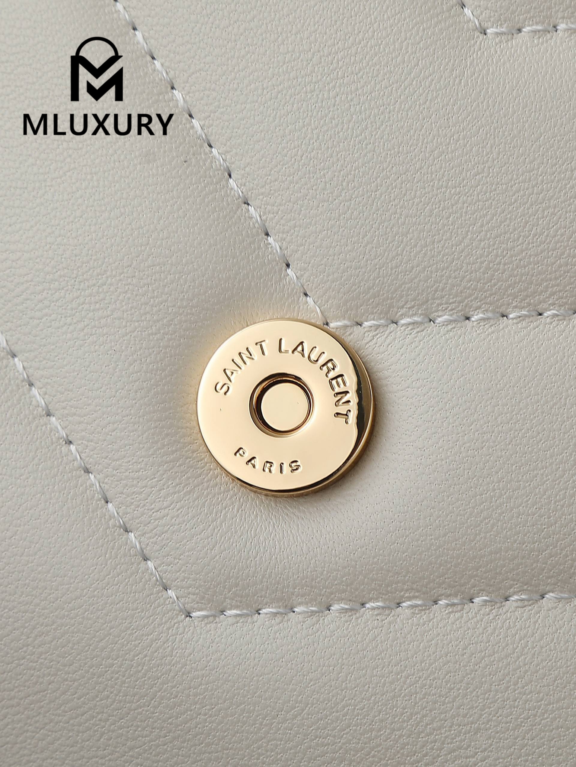 YSL Loulou_29cm, White Lambskin with Gold Hardware