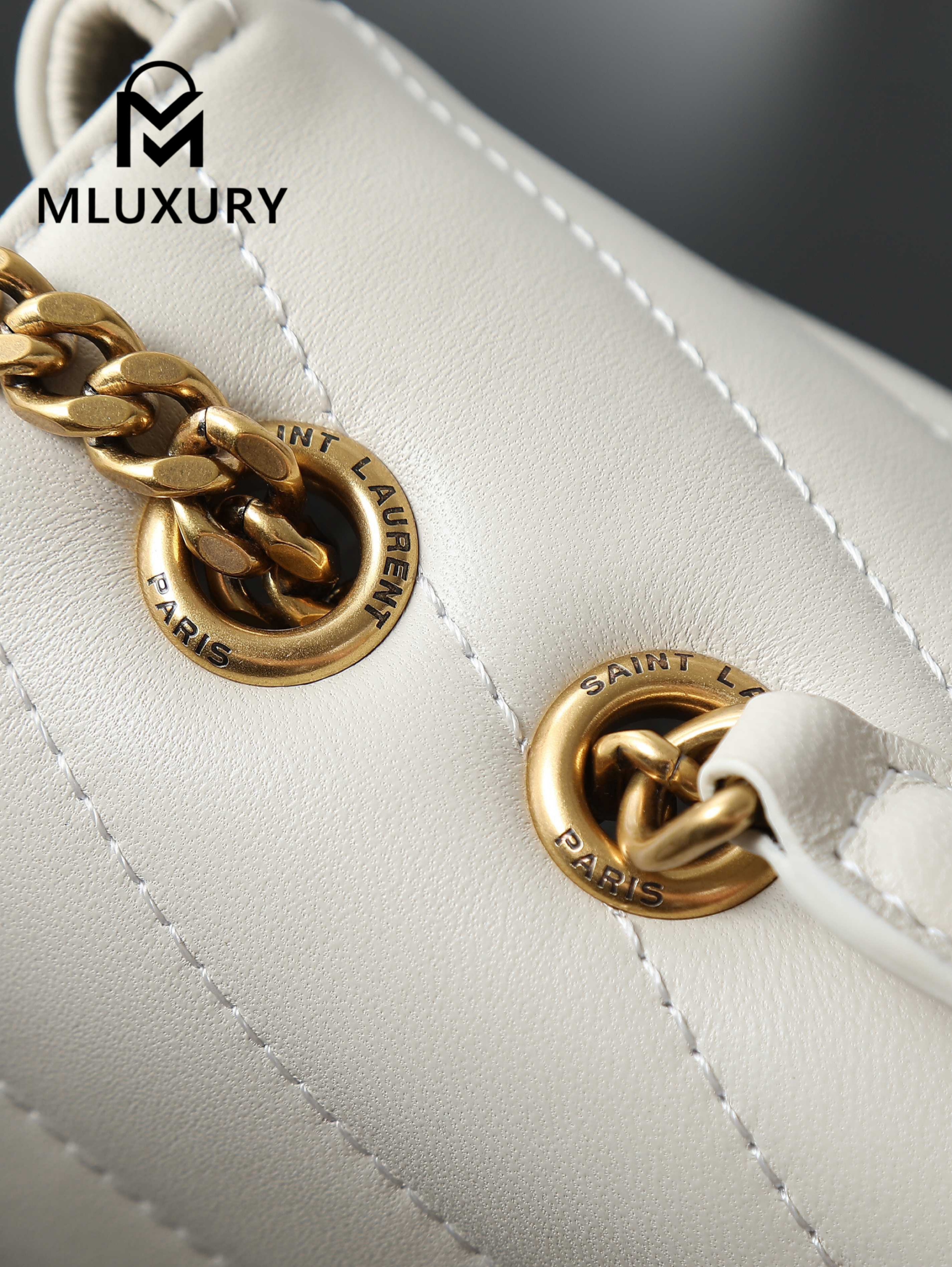 YSL Loulou_29cm, White Lambskin with Gold Hardware