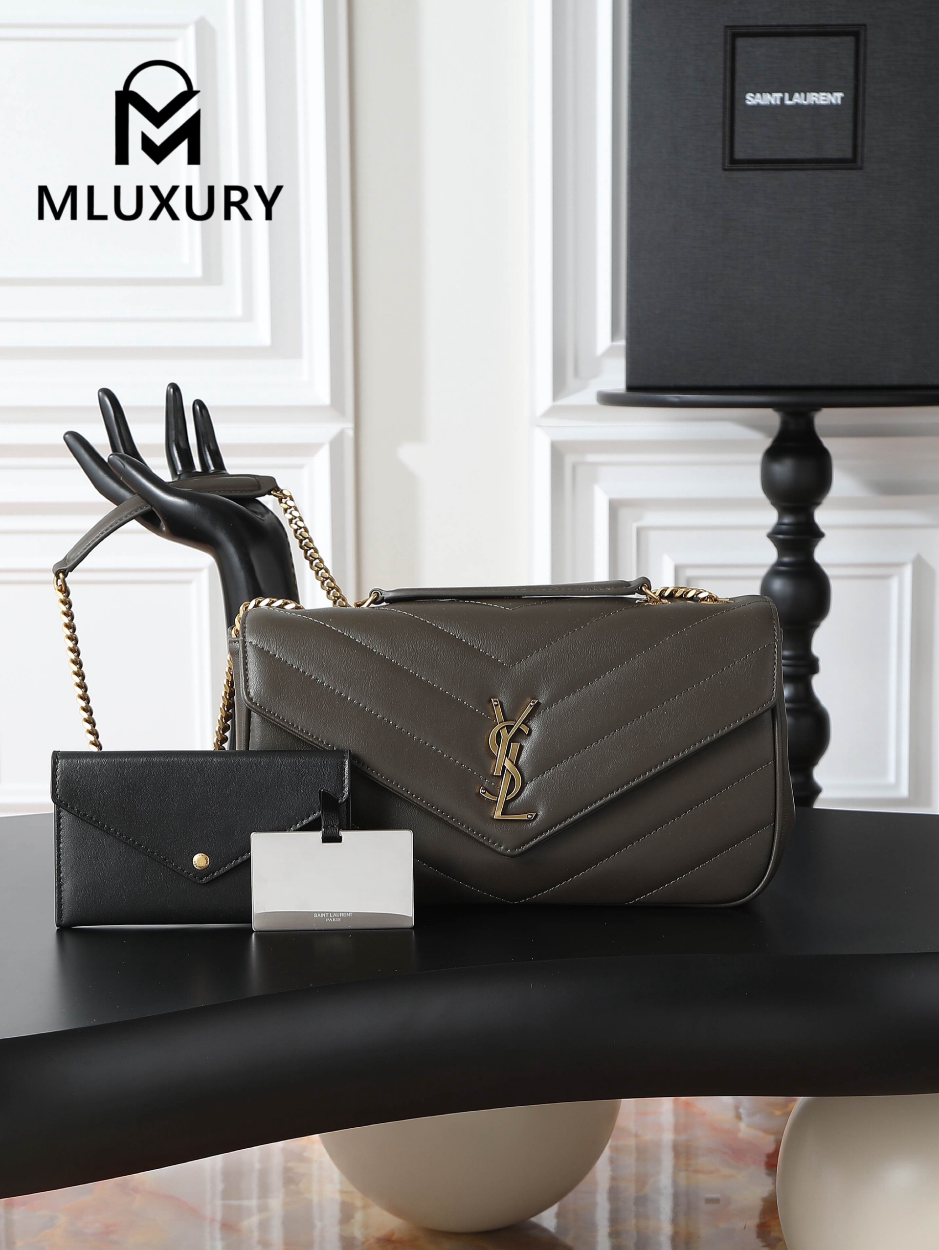 YSL Loulou_29cm, Green Lambskin with Gold Hardware