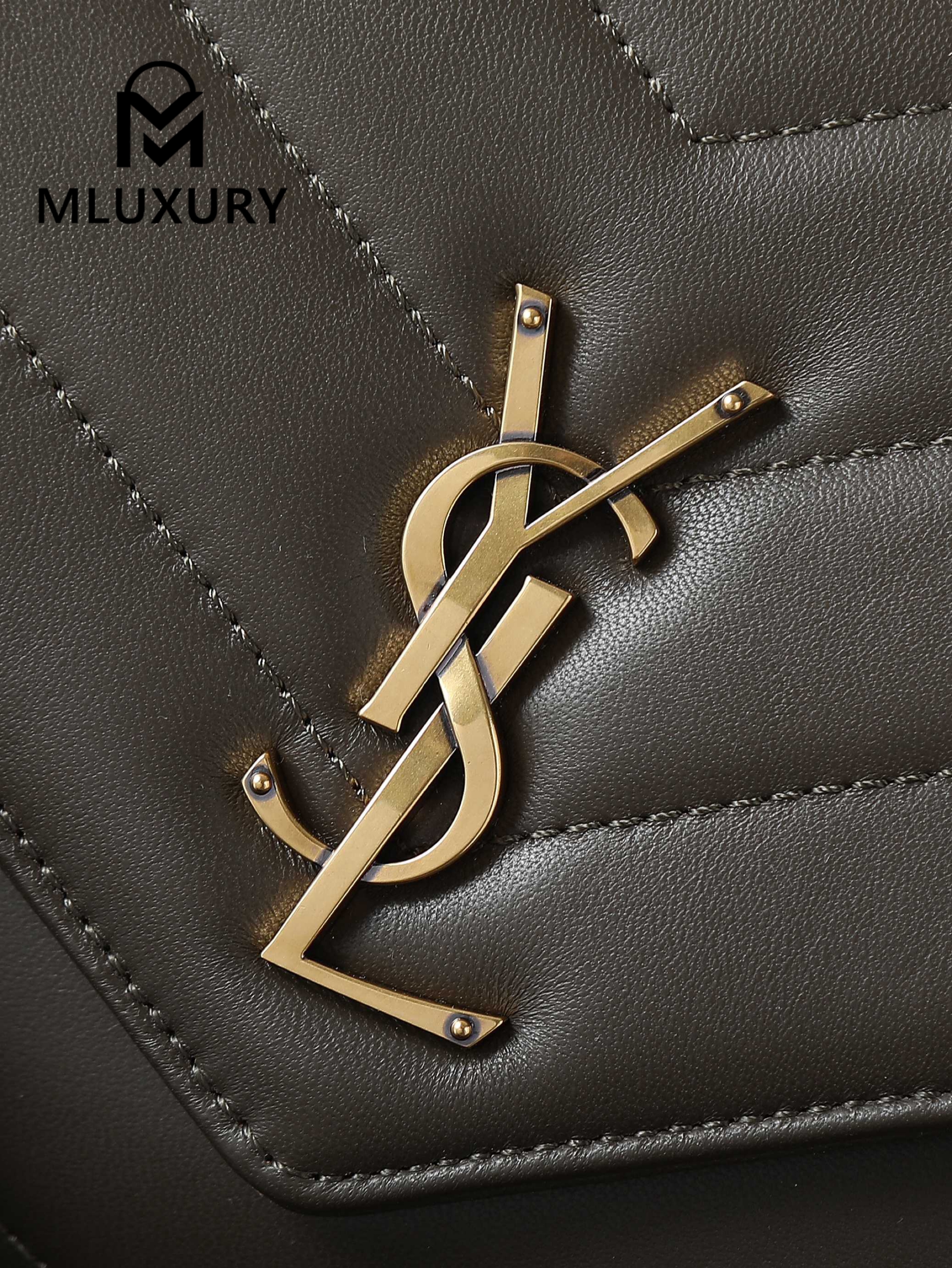 YSL Loulou_29cm, Green Lambskin with Gold Hardware