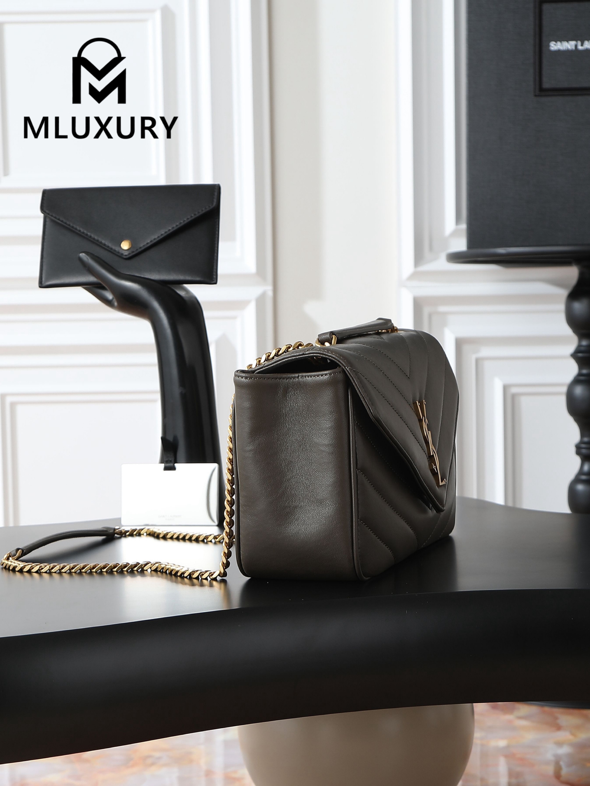 YSL Loulou_29cm, Green Lambskin with Gold Hardware