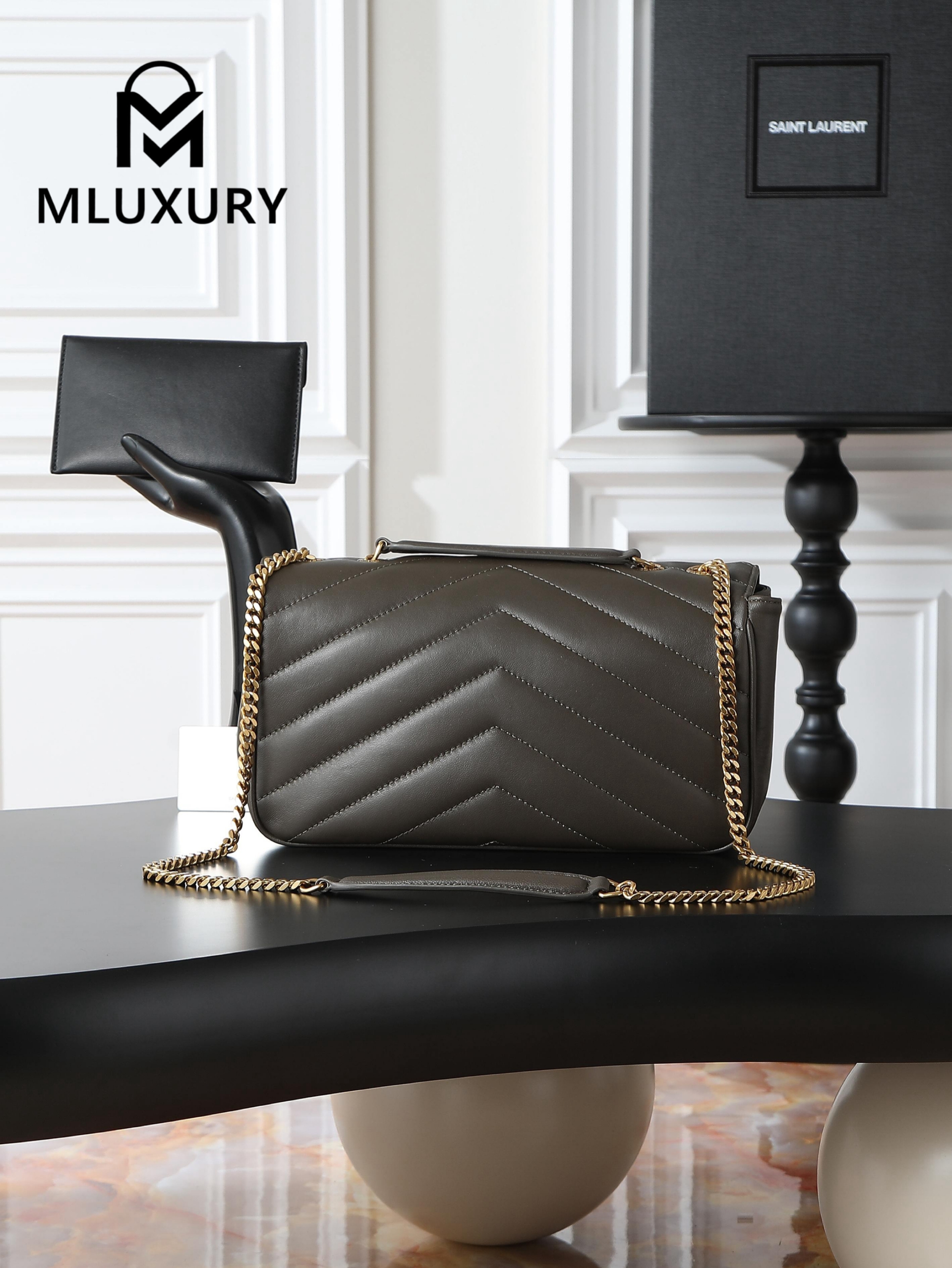 YSL Loulou_29cm, Green Lambskin with Gold Hardware