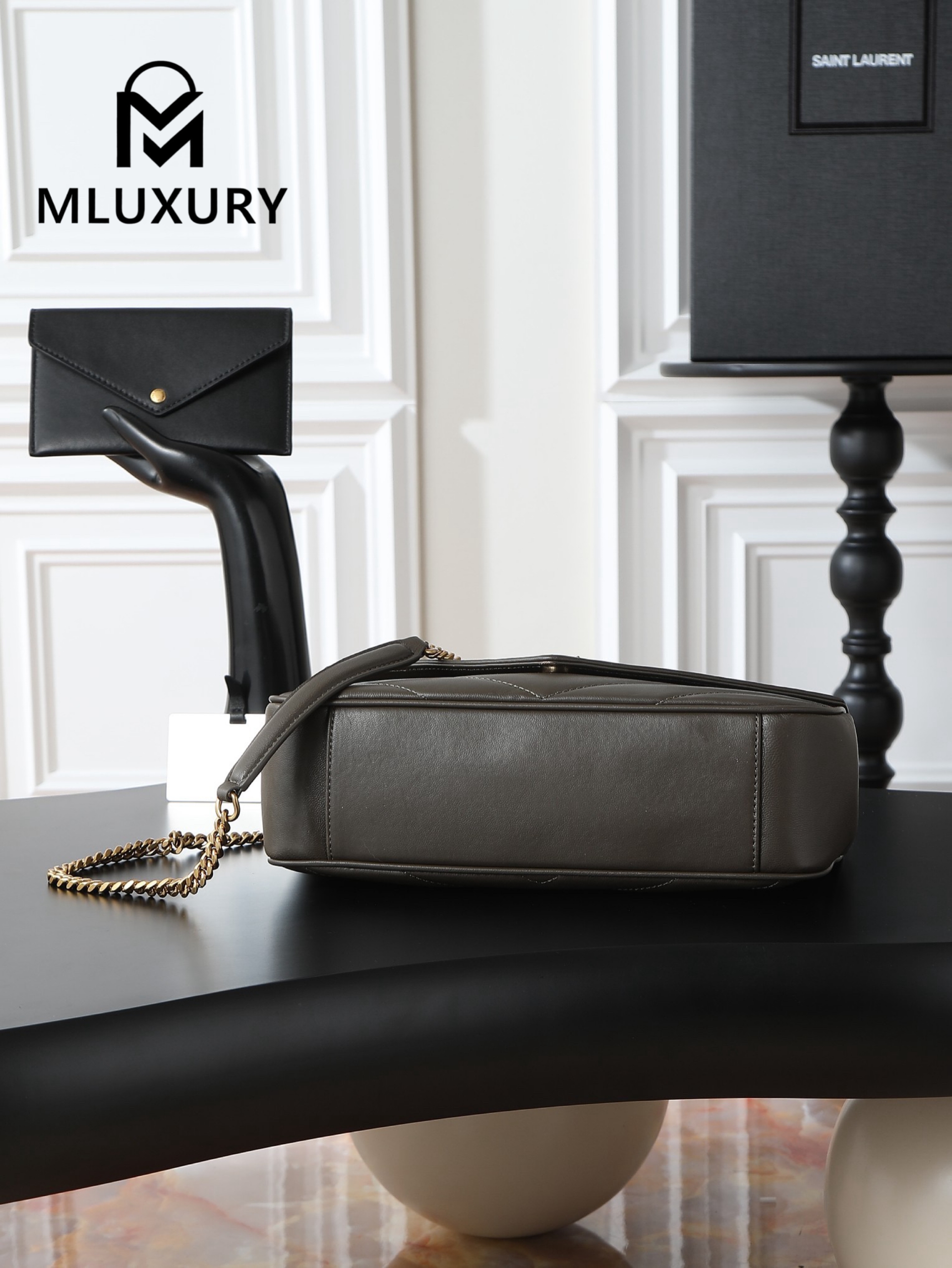 YSL Loulou_29cm, Green Lambskin with Gold Hardware