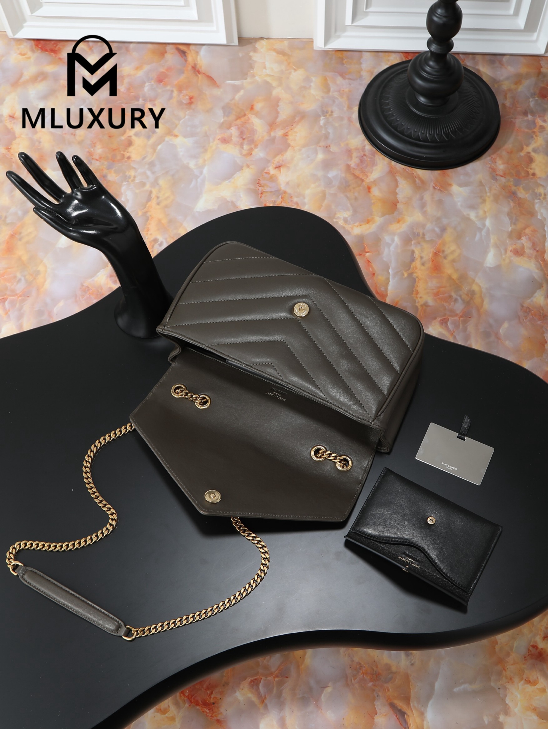 YSL Loulou_29cm, Green Lambskin with Gold Hardware