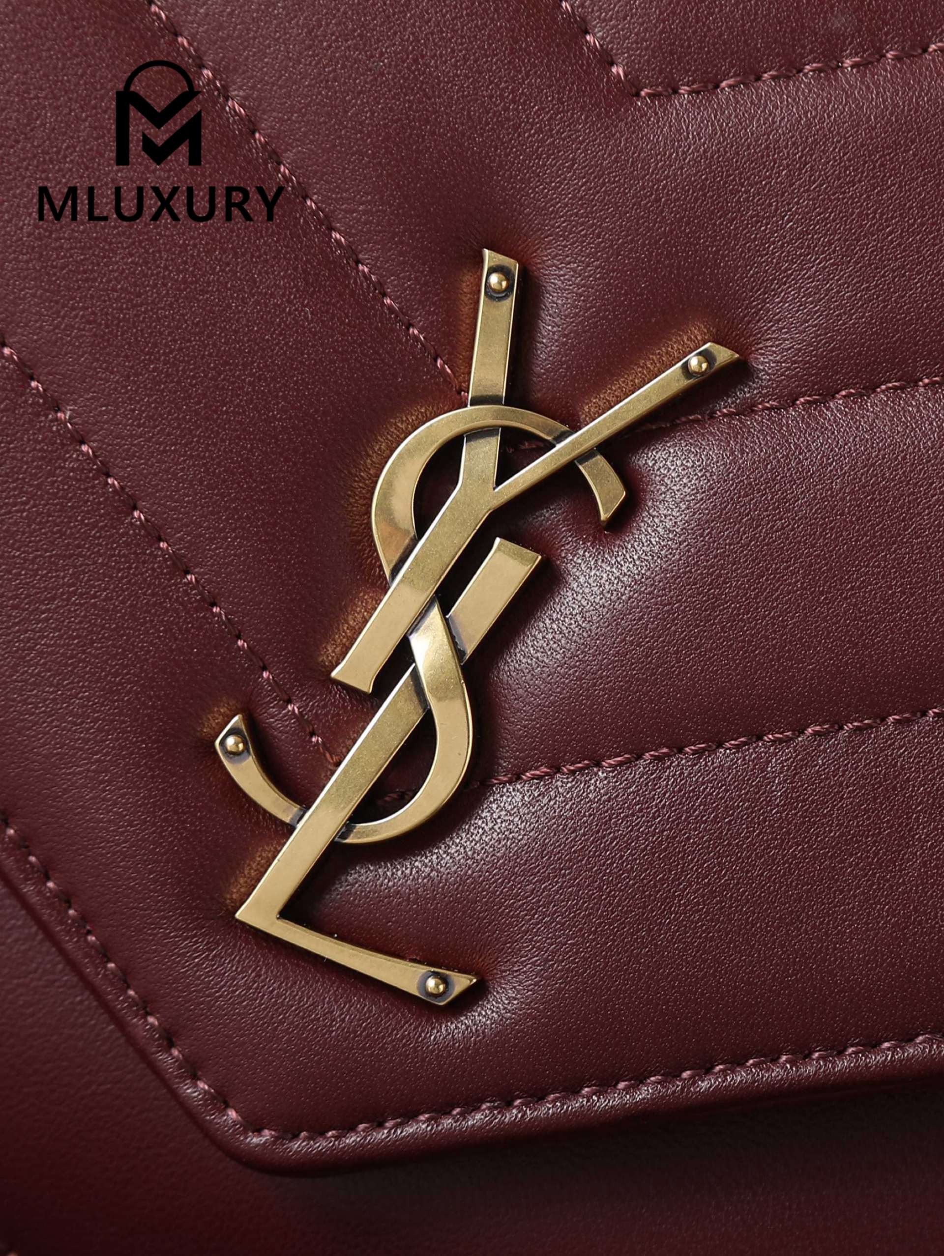 YSL Loulou_29cm, Burgundy Lambskin with Gold Hardware