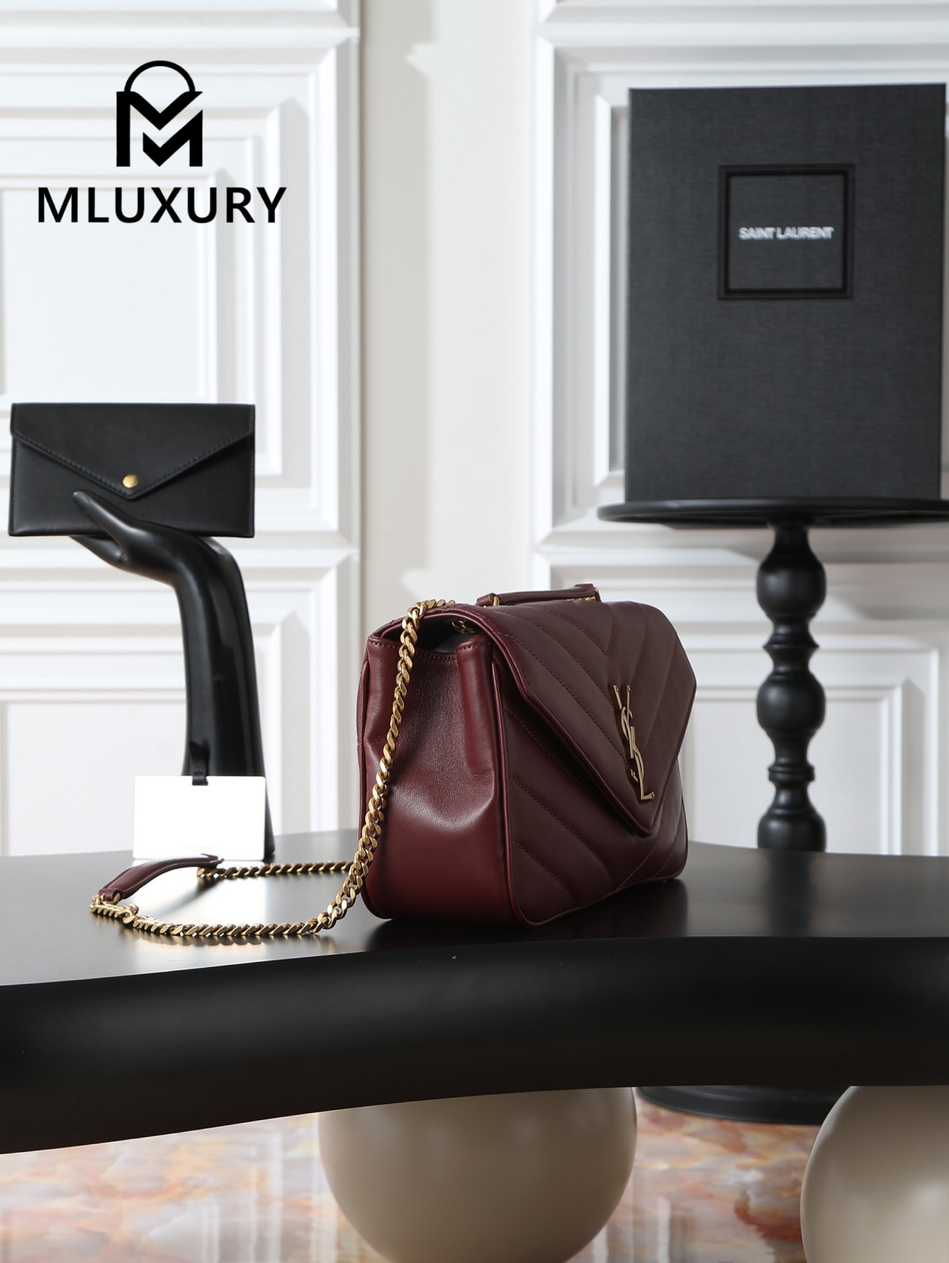 YSL Loulou_29cm, Burgundy Lambskin with Gold Hardware