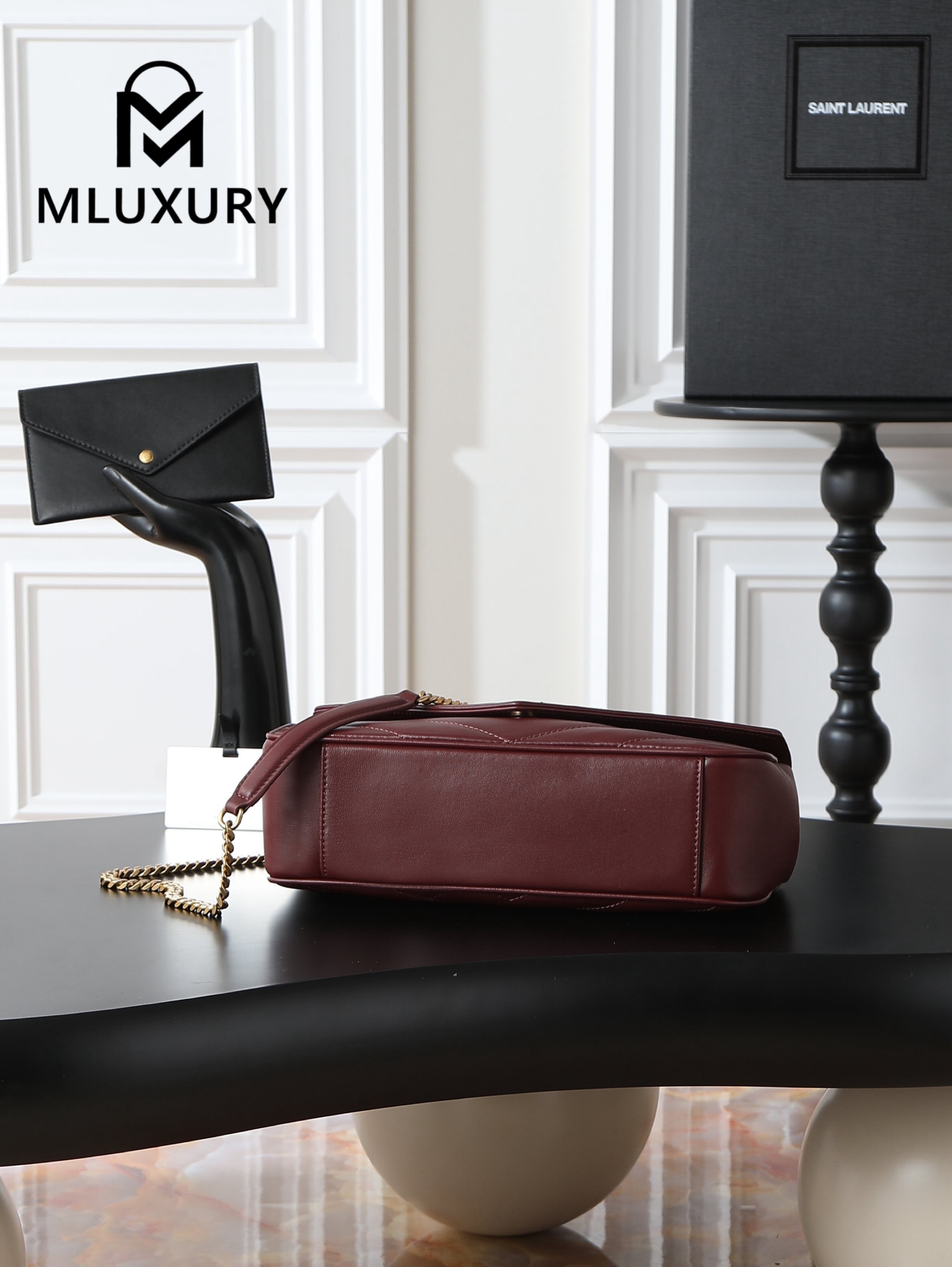 YSL Loulou_29cm, Burgundy Lambskin with Gold Hardware