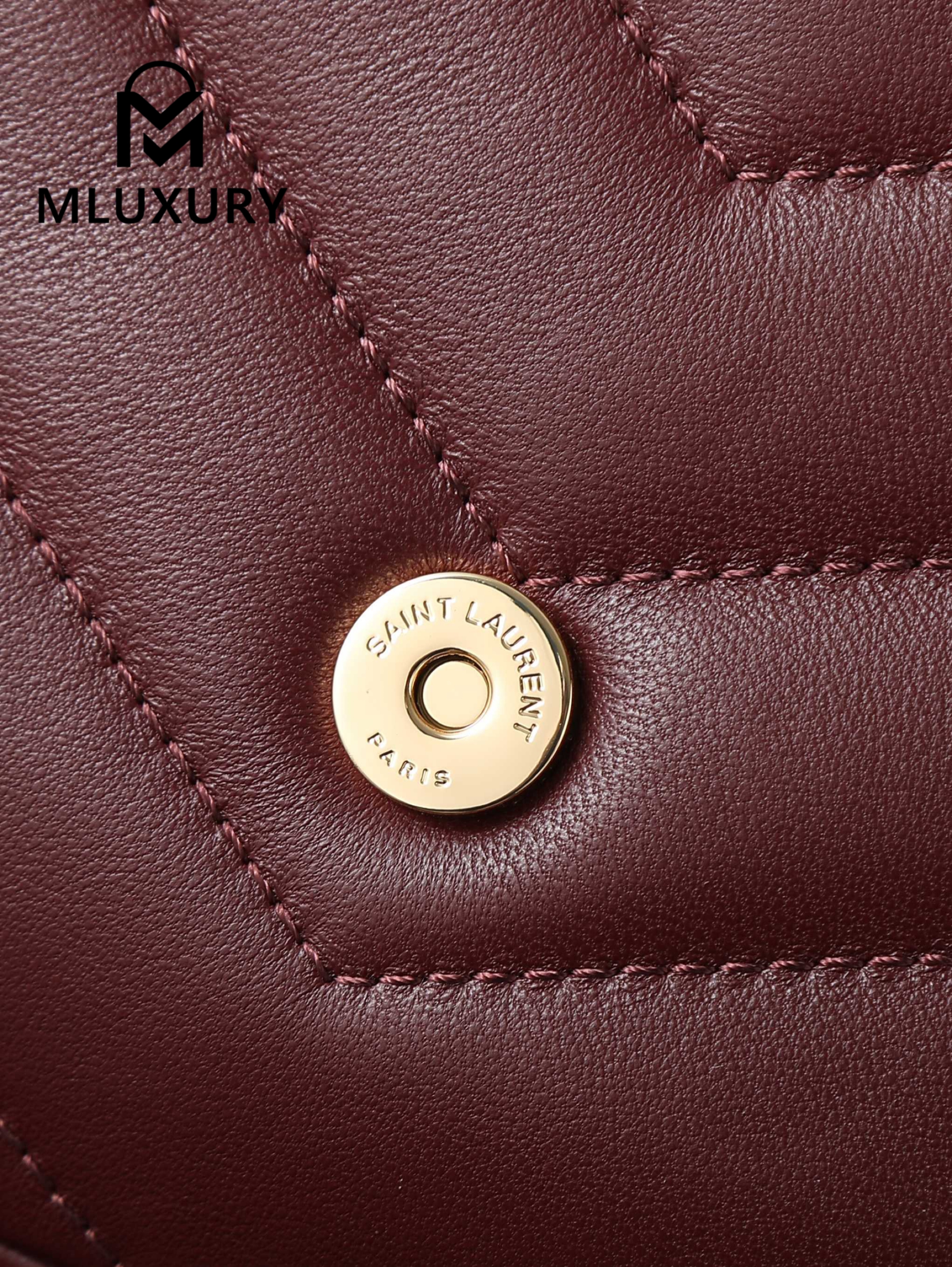 YSL Loulou_29cm, Burgundy Lambskin with Gold Hardware