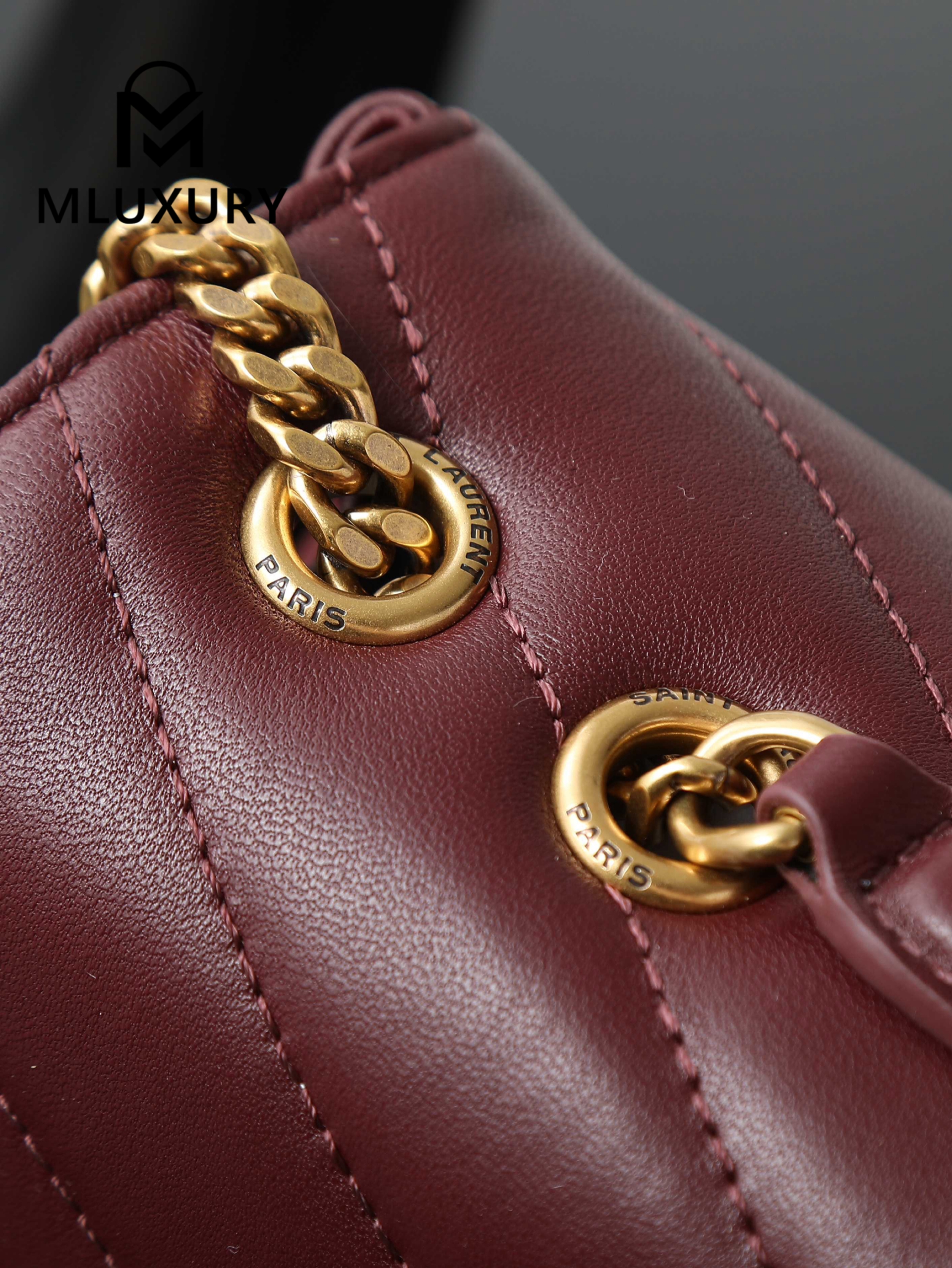 YSL Loulou_29cm, Burgundy Lambskin with Gold Hardware