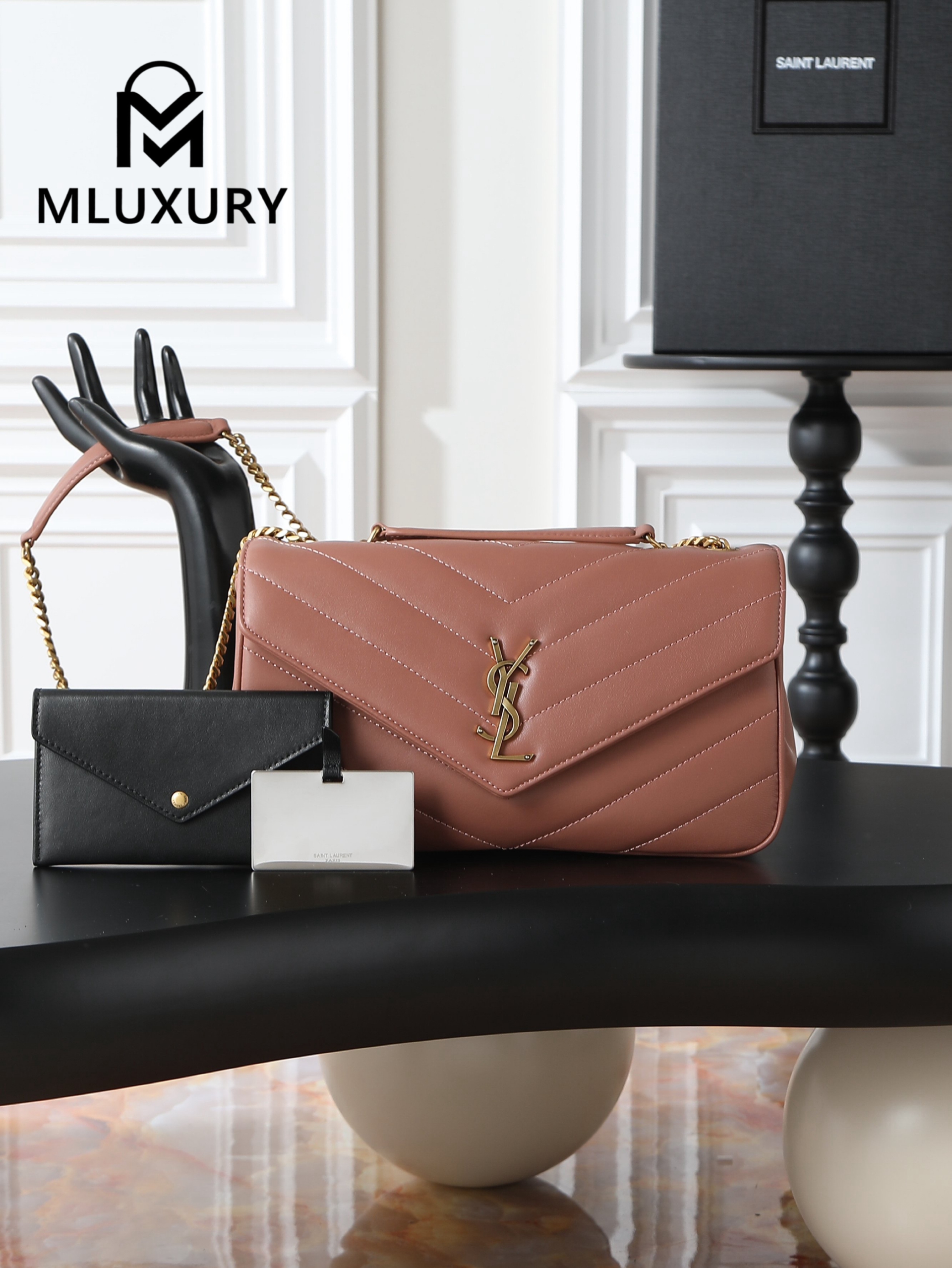 YSL Loulou_29cm, Pink Lambskin with Gold Hardware