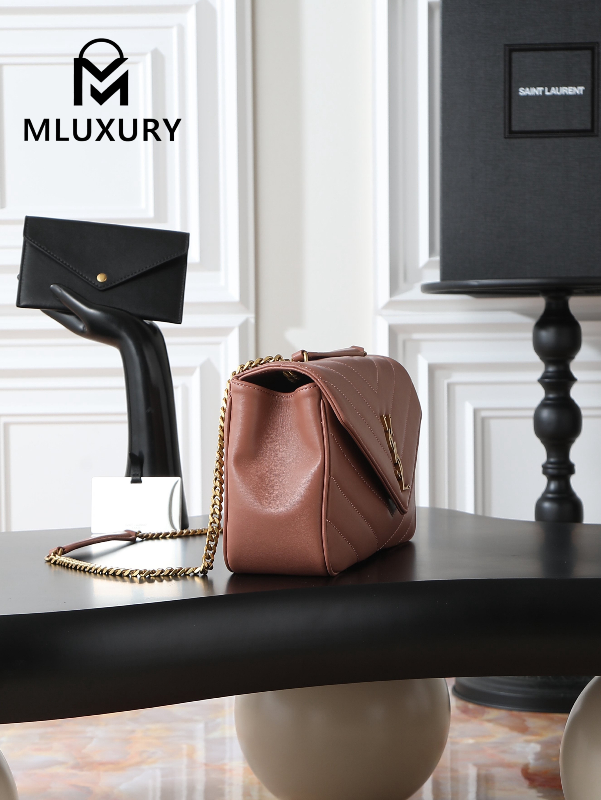 YSL Loulou_29cm, Pink Lambskin with Gold Hardware