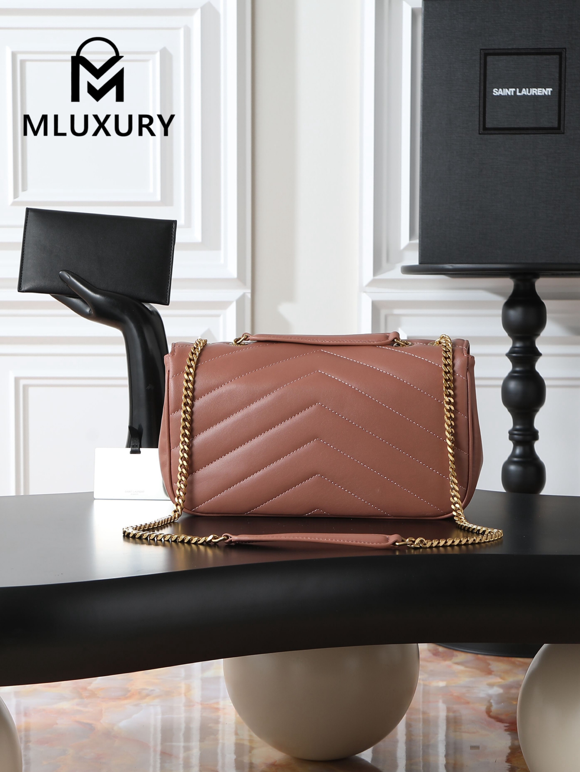 YSL Loulou_29cm, Pink Lambskin with Gold Hardware