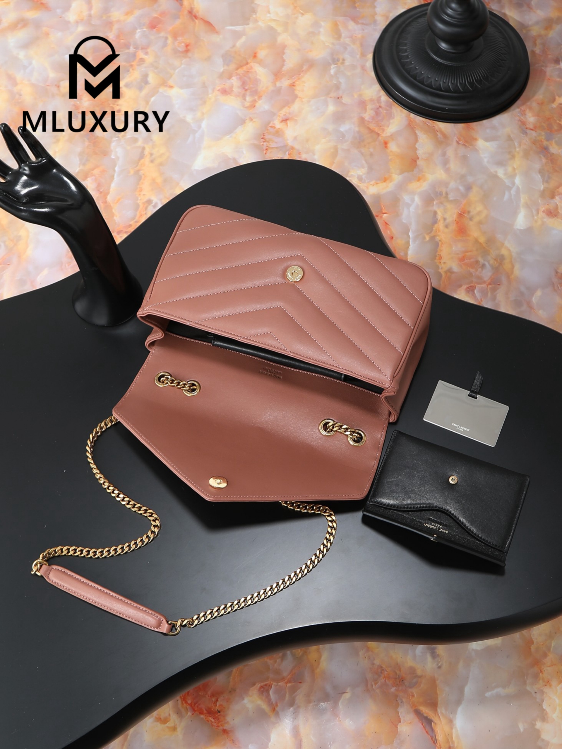 YSL Loulou_29cm, Pink Lambskin with Gold Hardware
