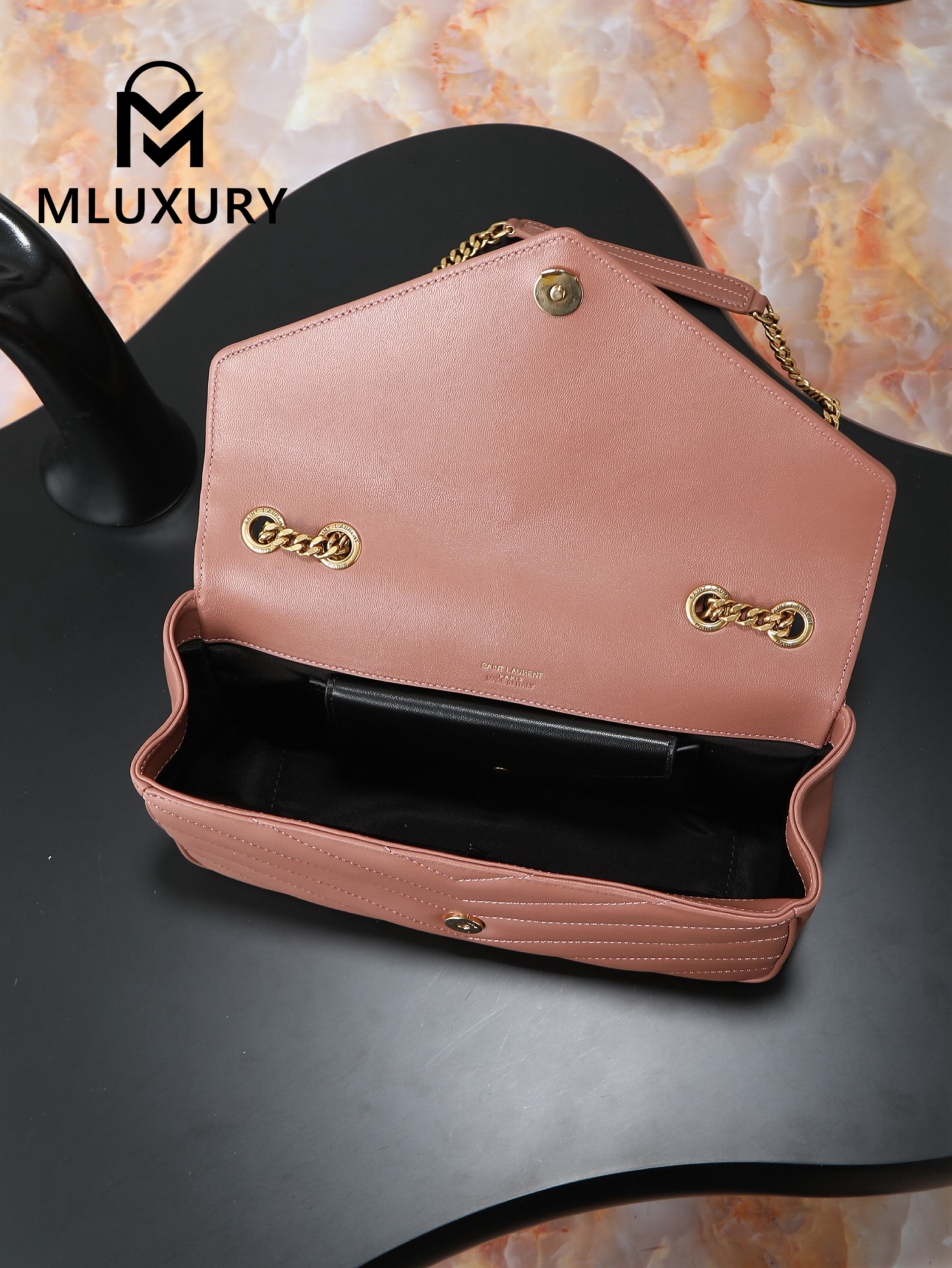 YSL Loulou_29cm, Pink Lambskin with Gold Hardware