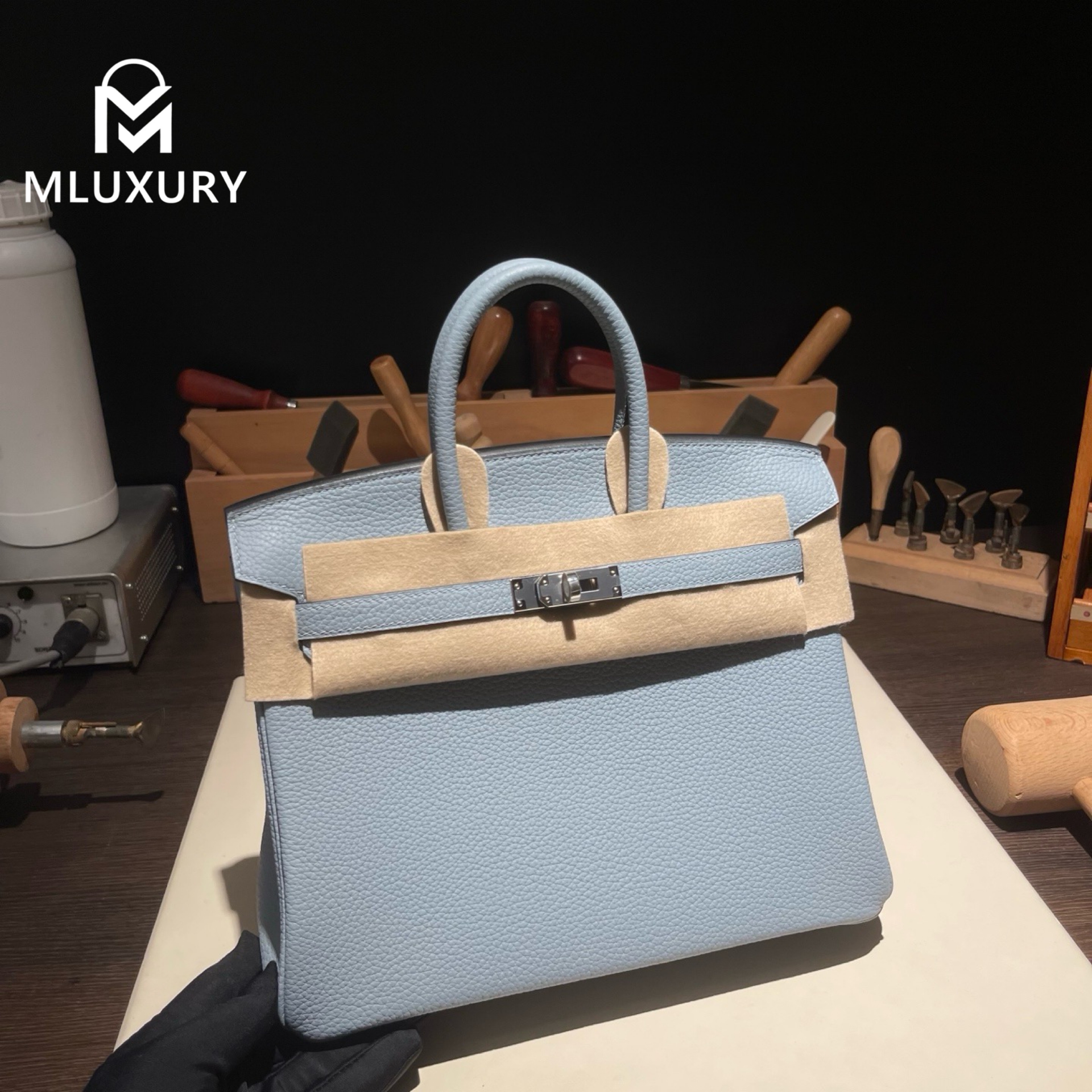 Hermès Birkin 25 Genuine Togo Leather, Glacier Blue, Silver Hardware