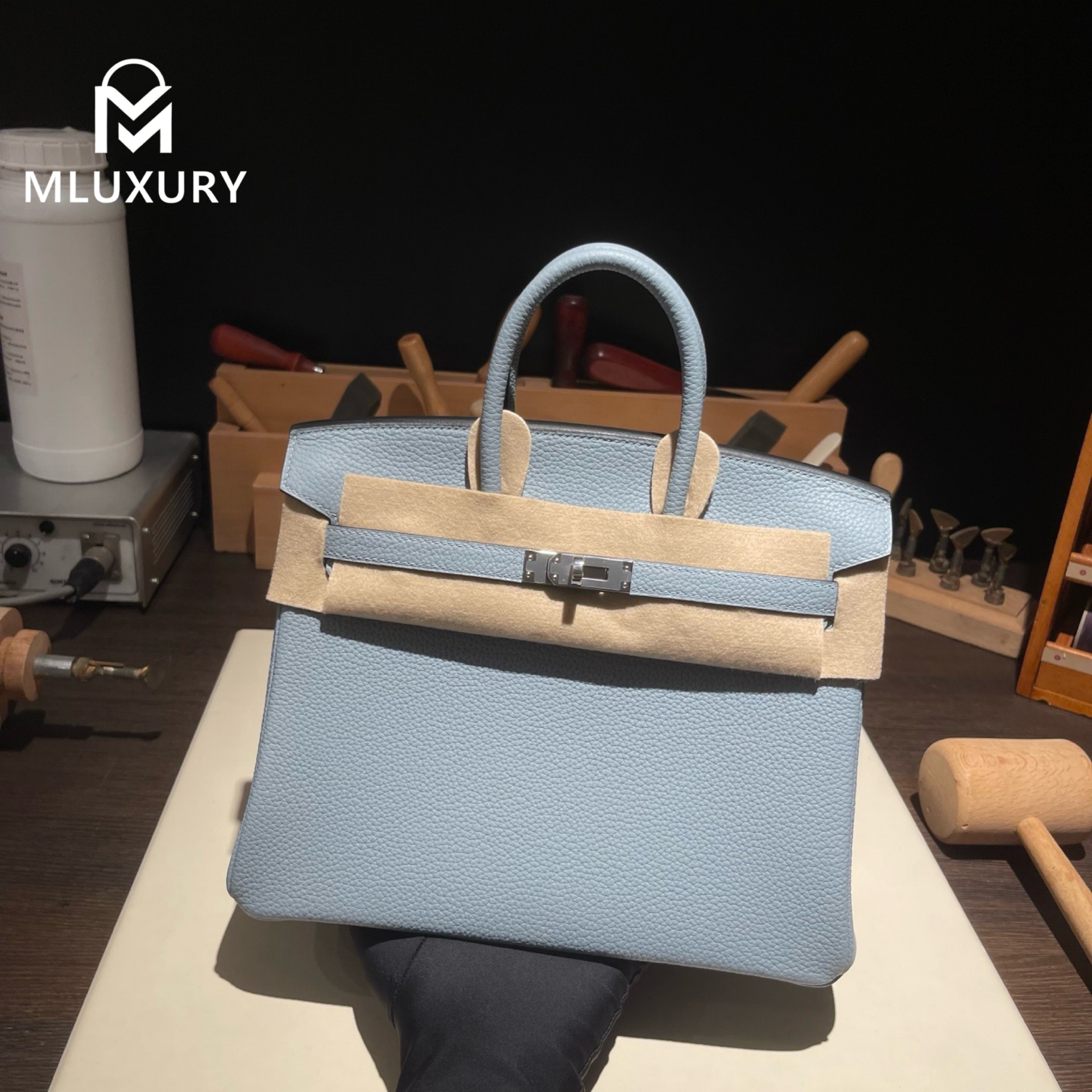 Hermès Birkin 25 Genuine Togo Leather, Glacier Blue, Silver Hardware