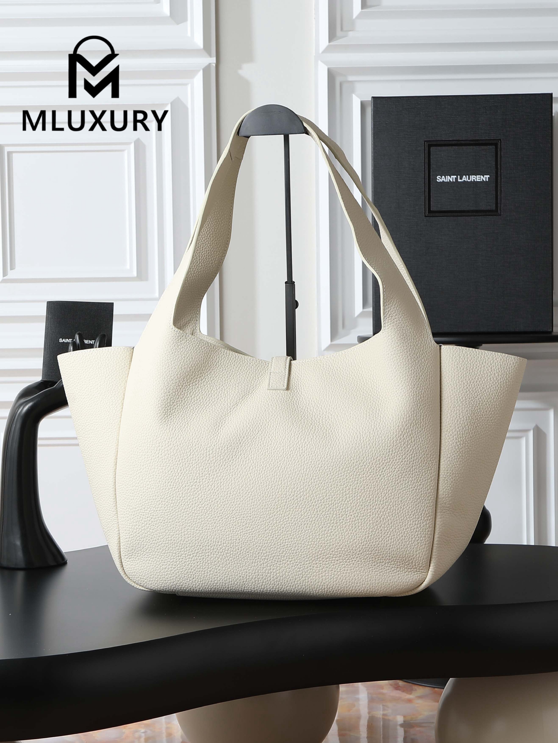 YSL Bea New Hobo Bag, White with Gold Hardware