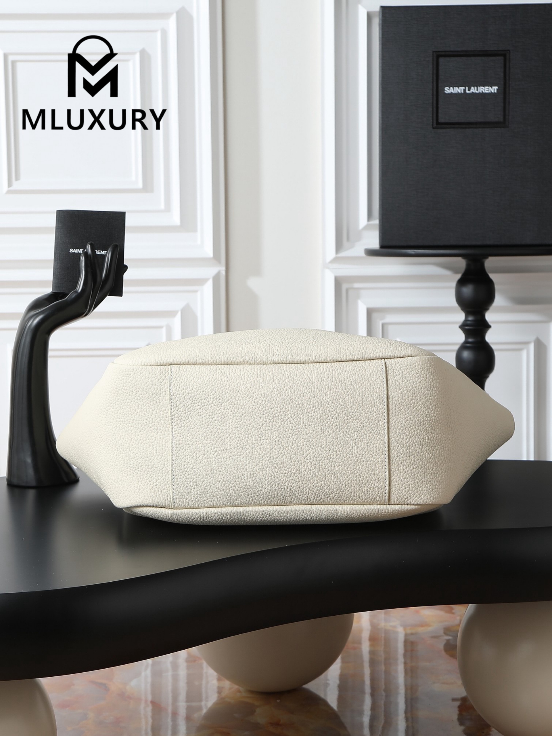 YSL Bea New Hobo Bag, White with Gold Hardware