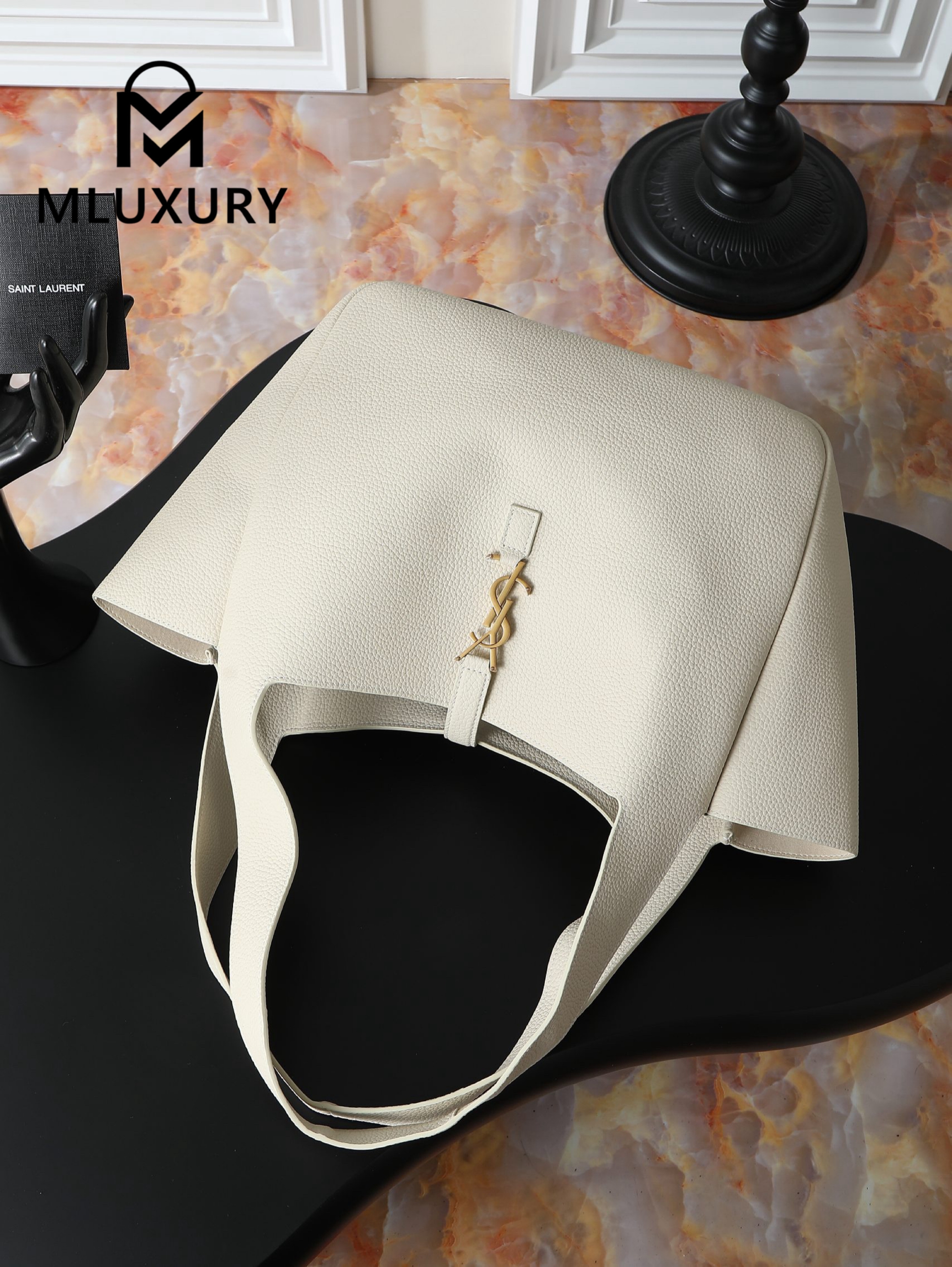 YSL Bea New Hobo Bag, White with Gold Hardware