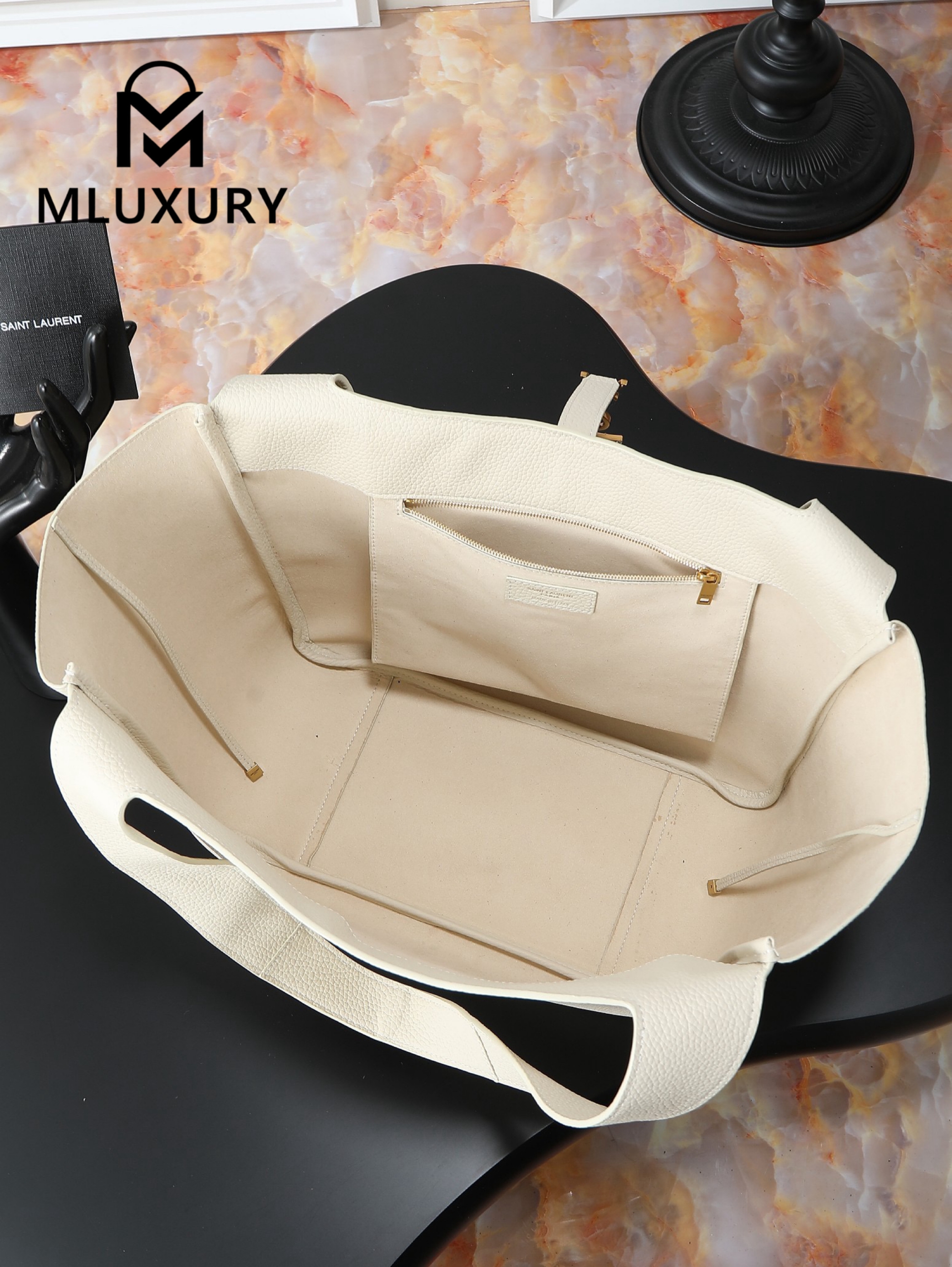YSL Bea New Hobo Bag, White with Gold Hardware