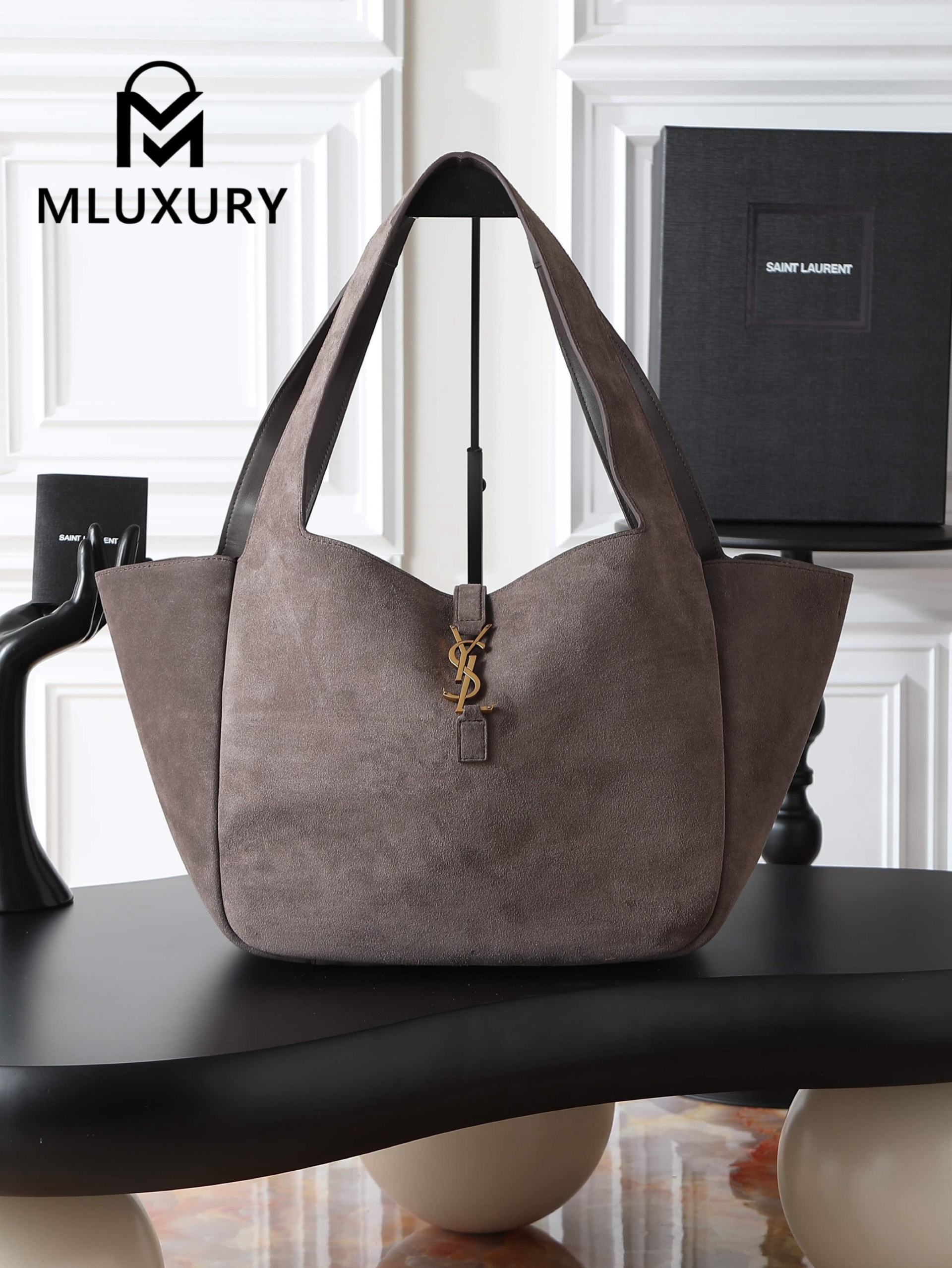 YSL Bea New Hobo Bag, Grey Suede with Gold Hardware