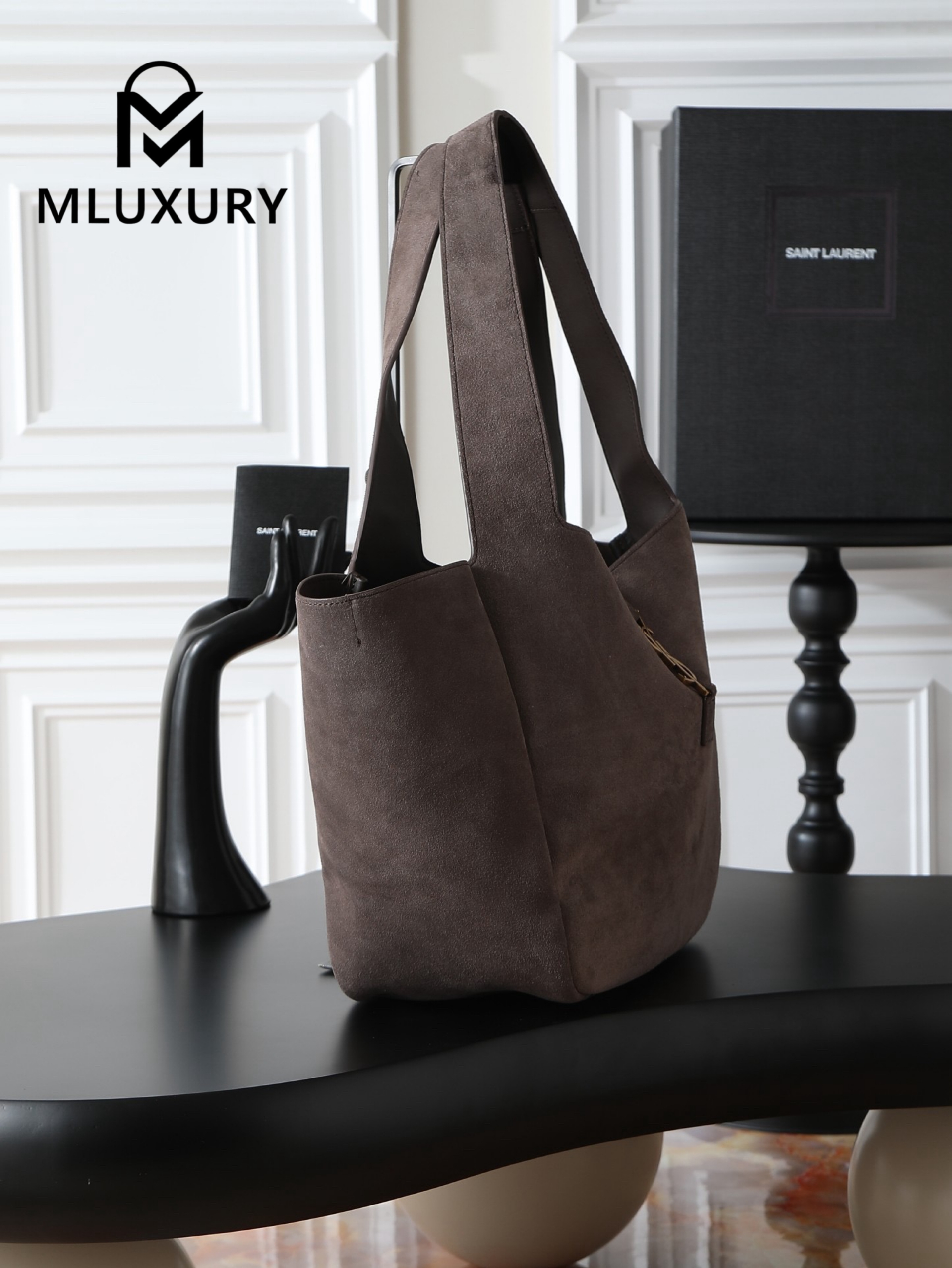 YSL Bea New Hobo Bag, Grey Suede with Gold Hardware