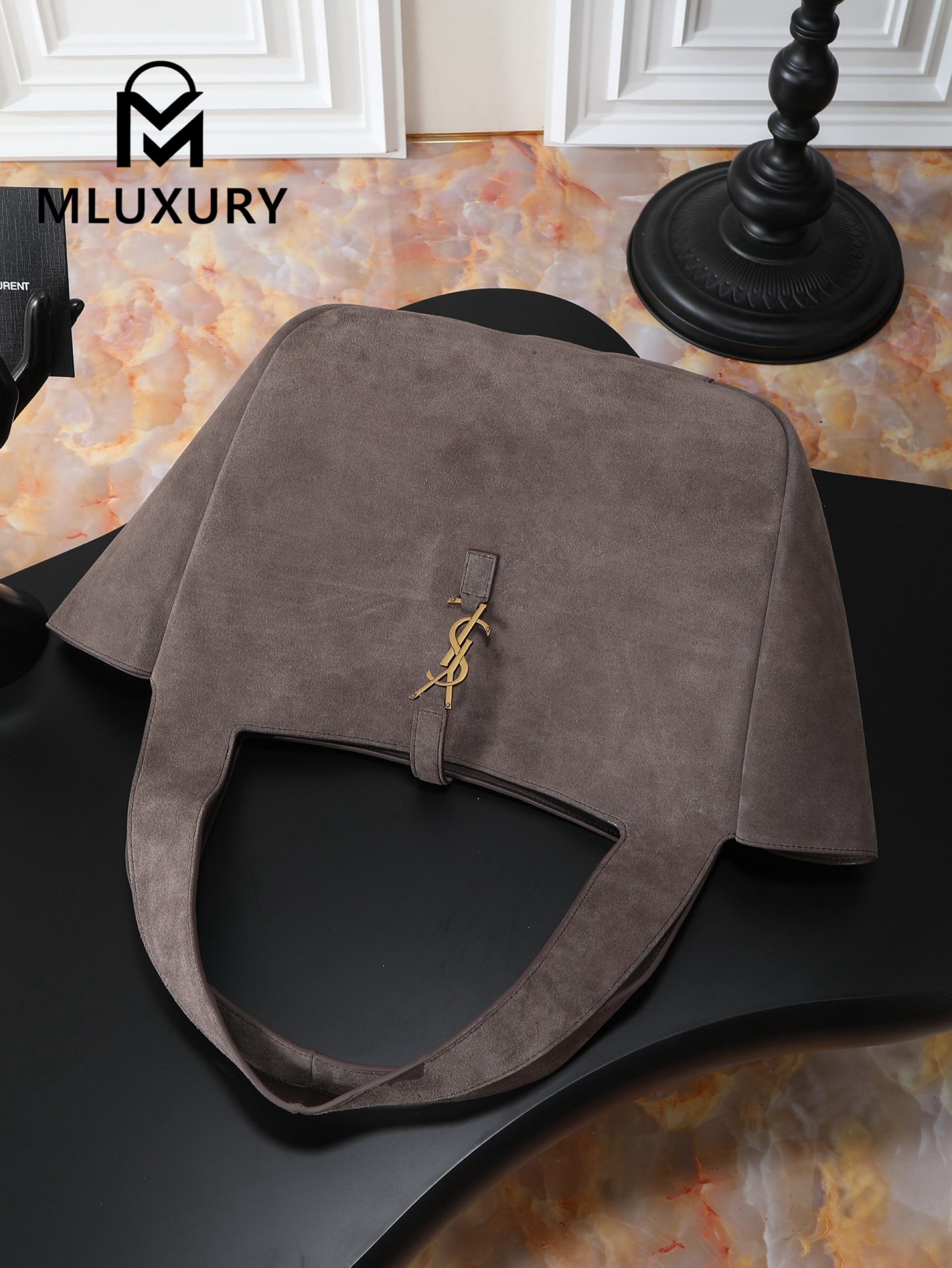 YSL Bea New Hobo Bag, Grey Suede with Gold Hardware