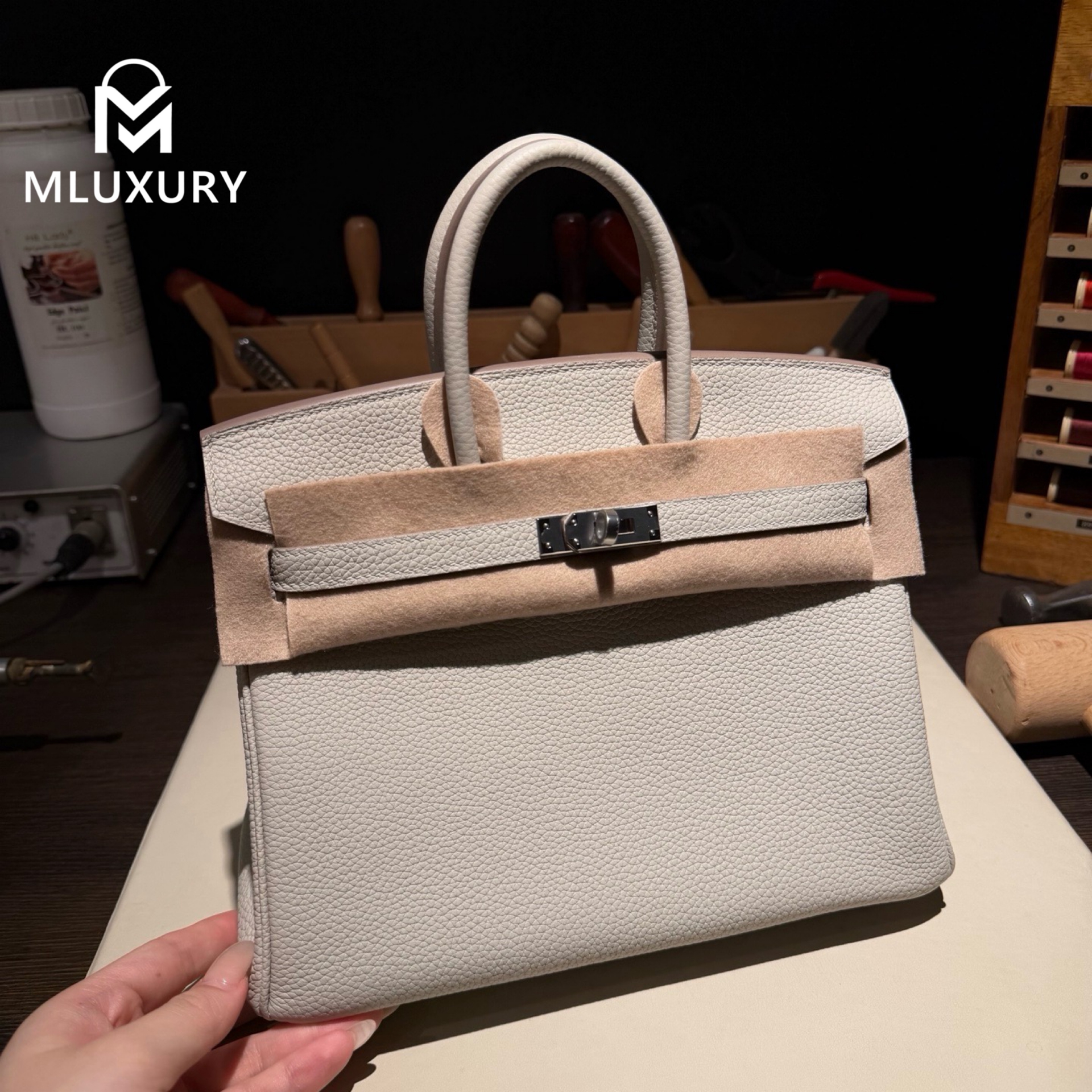 Hermès Birkin 25 Genuine Togo Leather, Glacier White, Silver Hardware