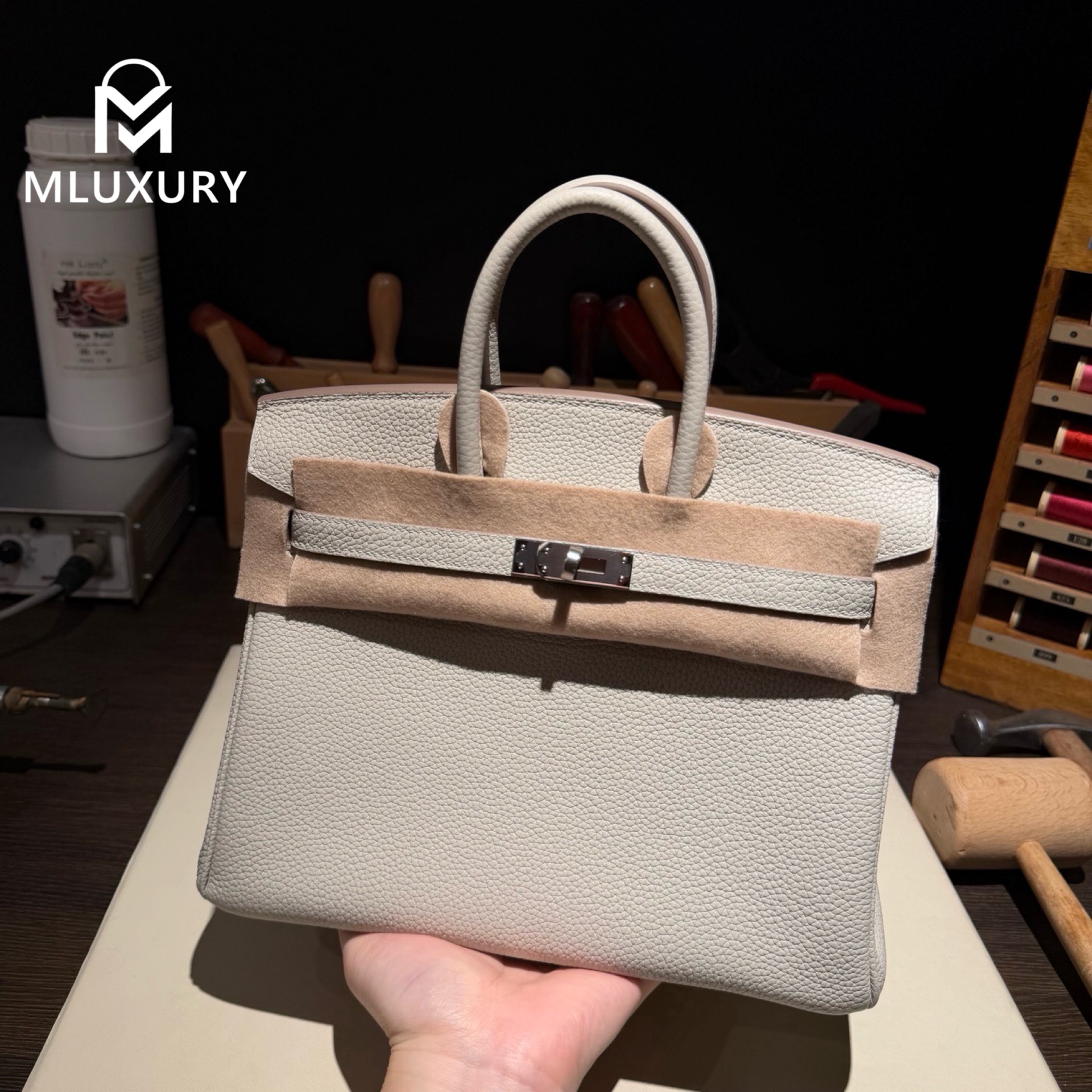 Hermès Birkin 25 Genuine Togo Leather, Glacier White, Silver Hardware