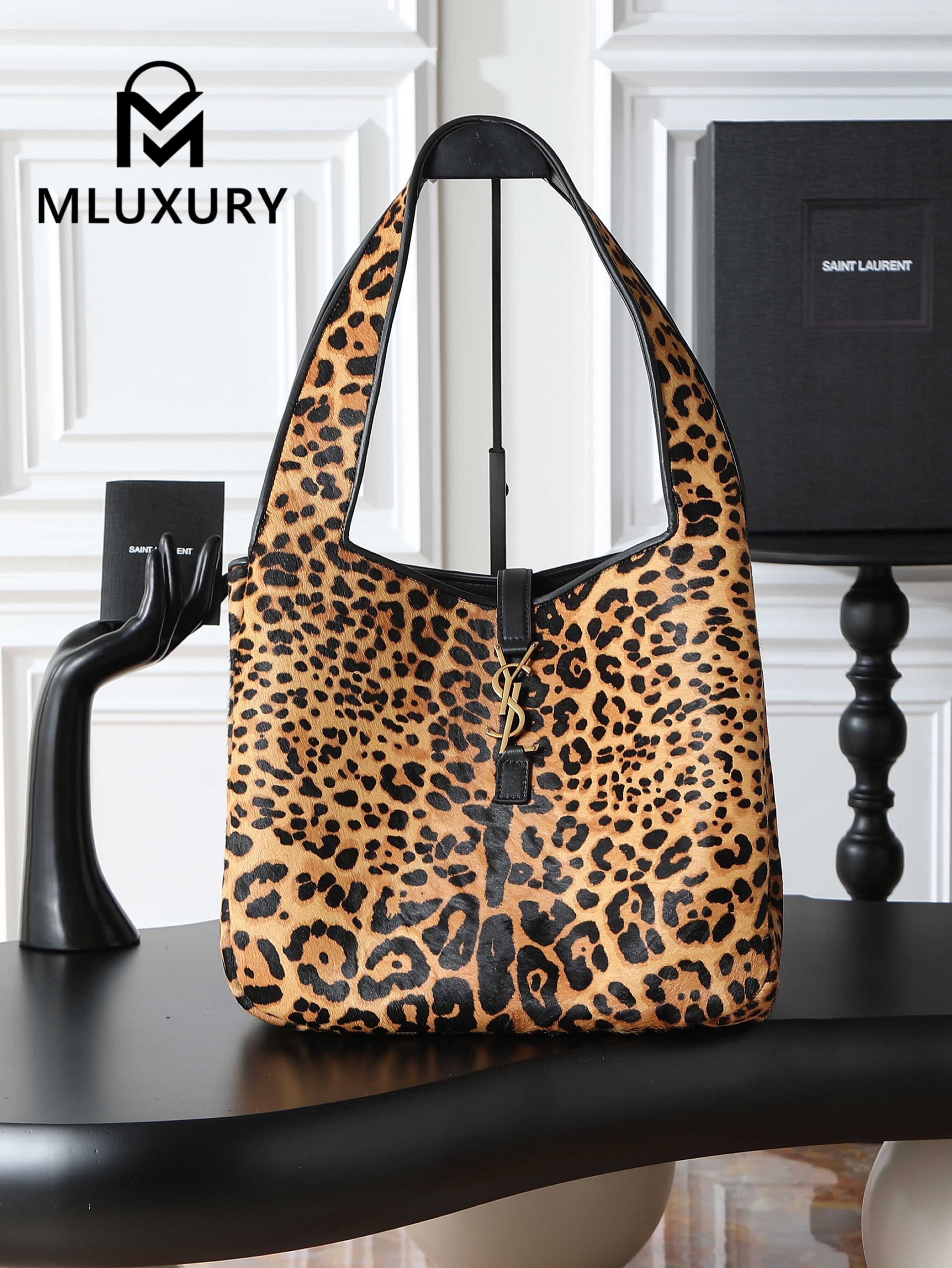 YSL Bea New Hobo Bag, Leopard Print with Gold Buckle