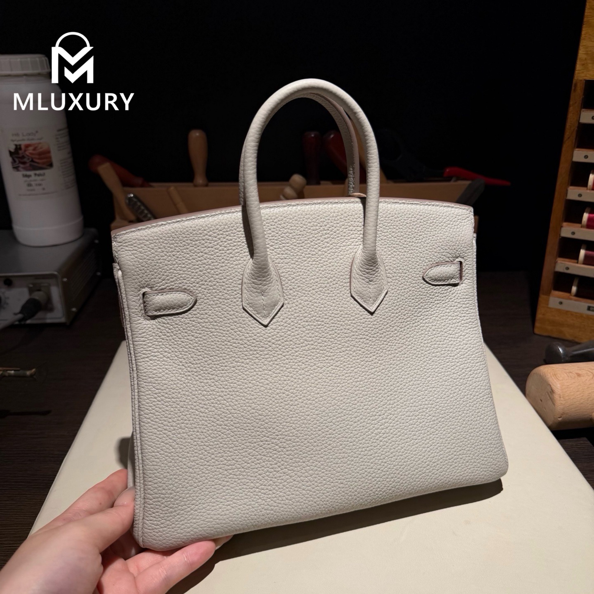 Hermès Birkin 25 Genuine Togo Leather, Glacier White, Silver Hardware