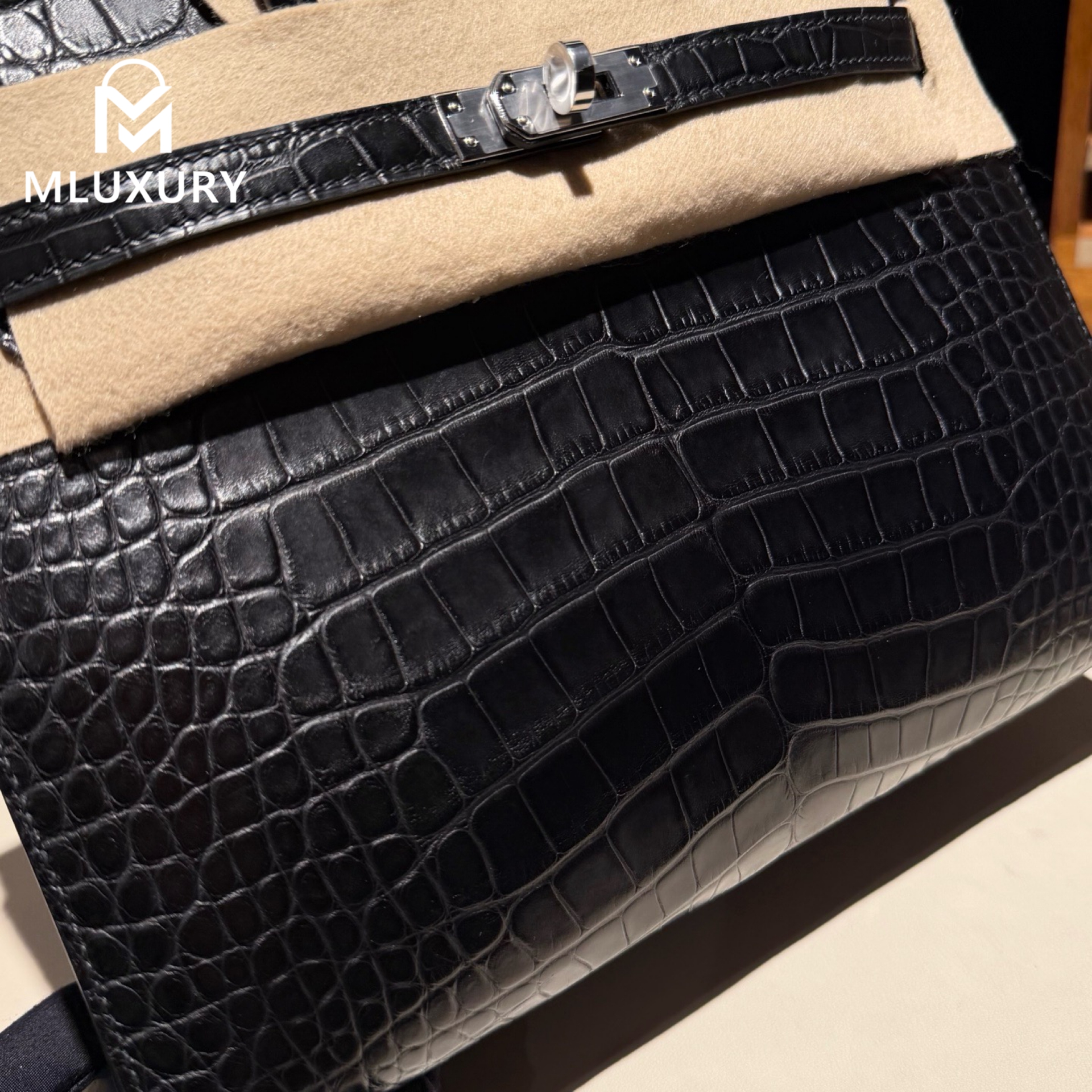 Hermès Birkin 25, Matte crocodile pattern on the outside, Black with silver hardware