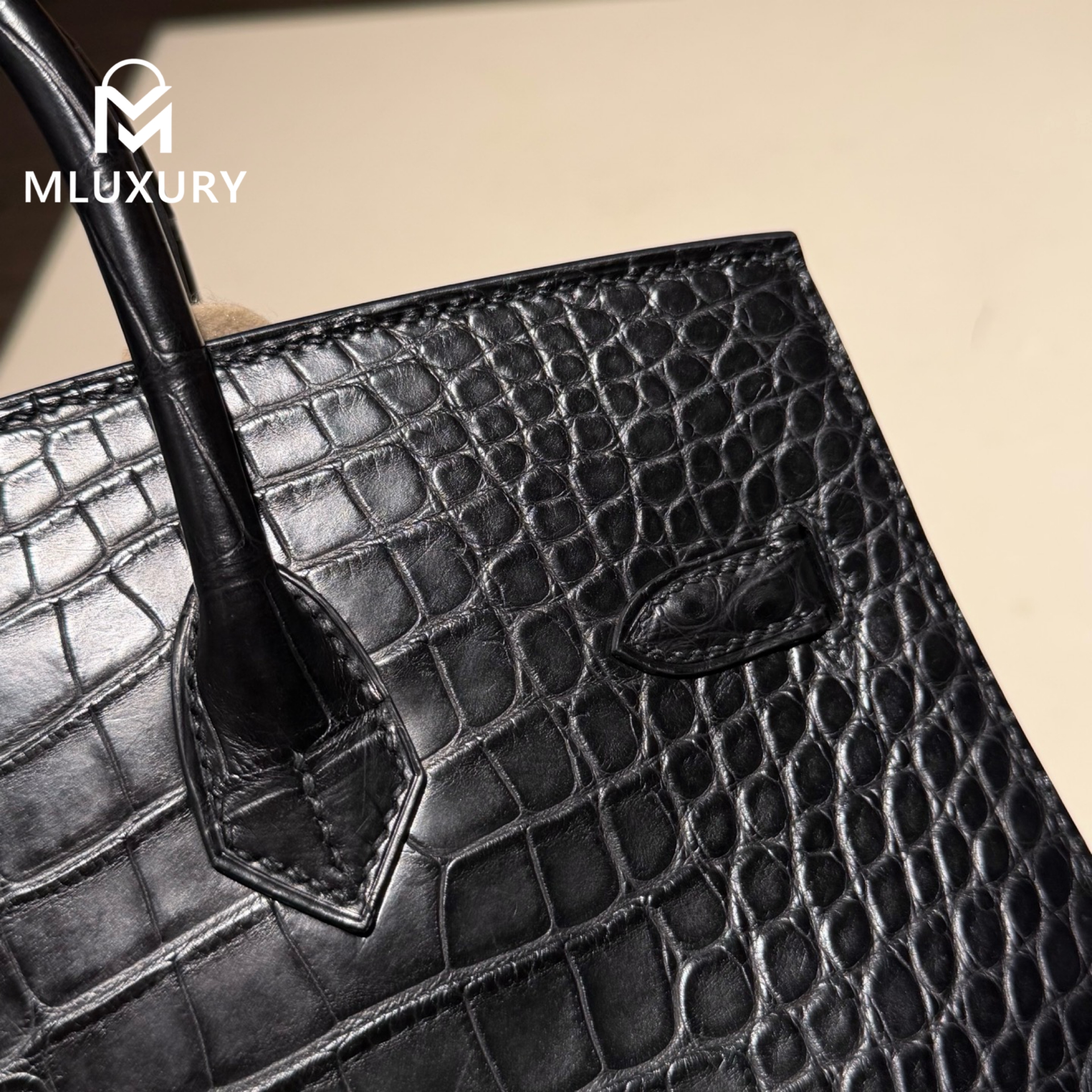 Hermès Birkin 25, Matte crocodile pattern on the outside, Black with silver hardware