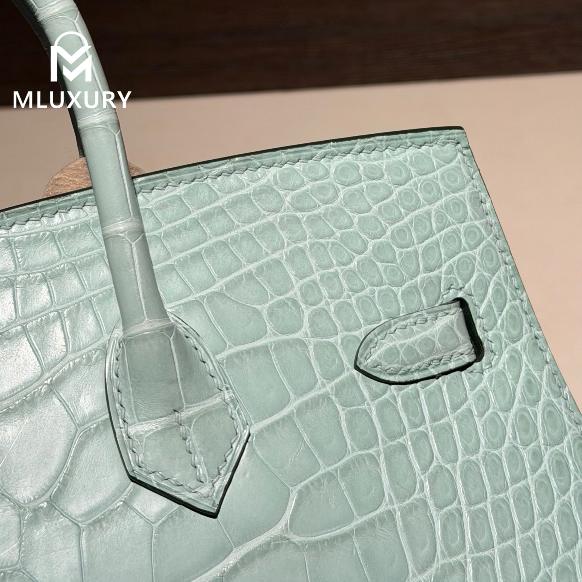 Hermès Birkin 25, Exterior stitching, Matte crocodile, Mint green, Gold hardware