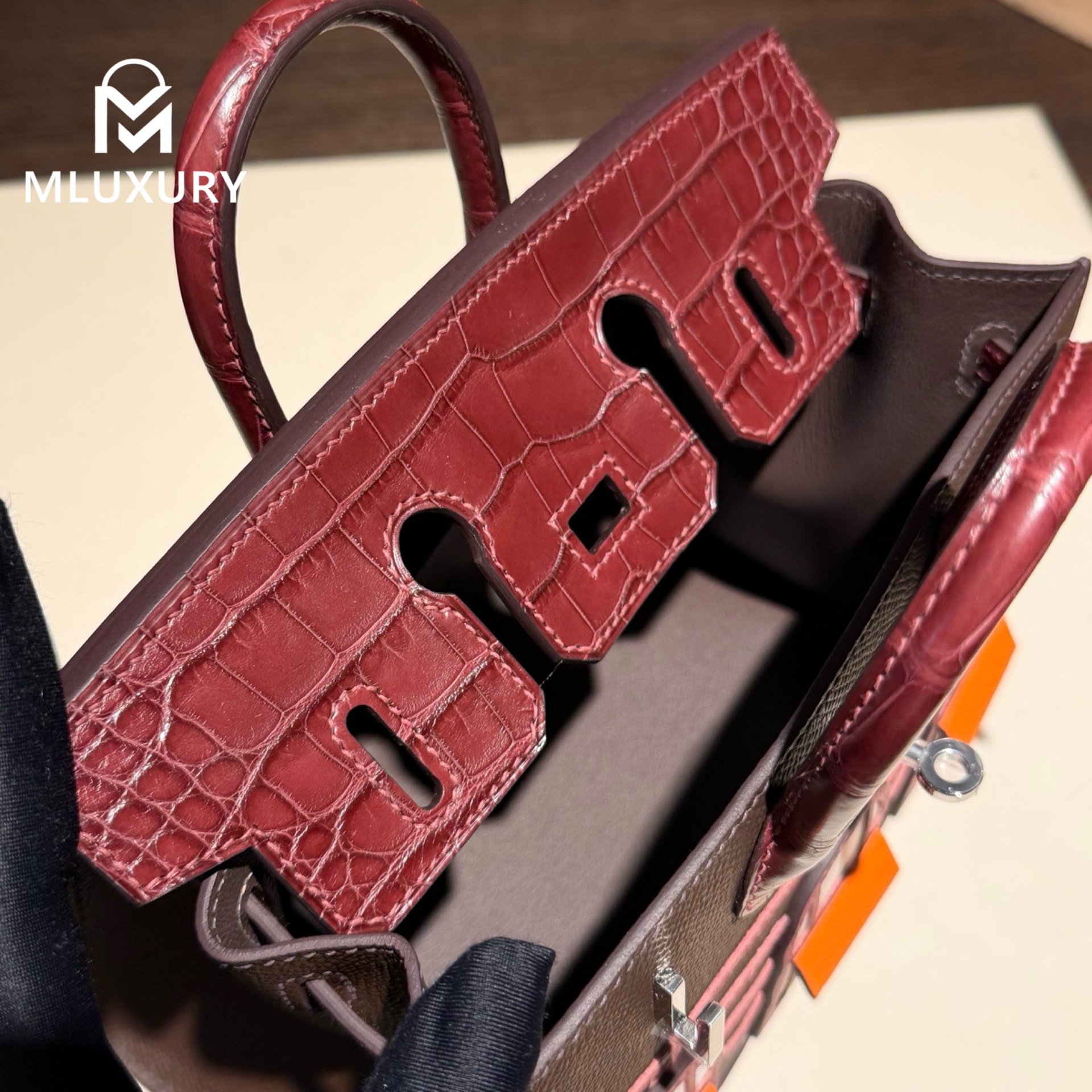 Hermès Birkin 20 Matte Alligator, Sunset Red House, Silver Hardware