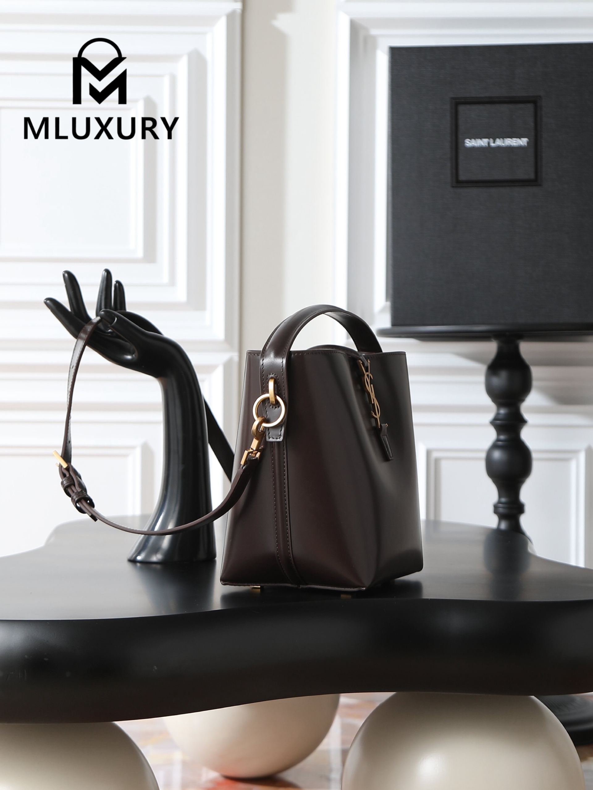 YSL LE 37 Bucket Bag, Small, Coffee Brown