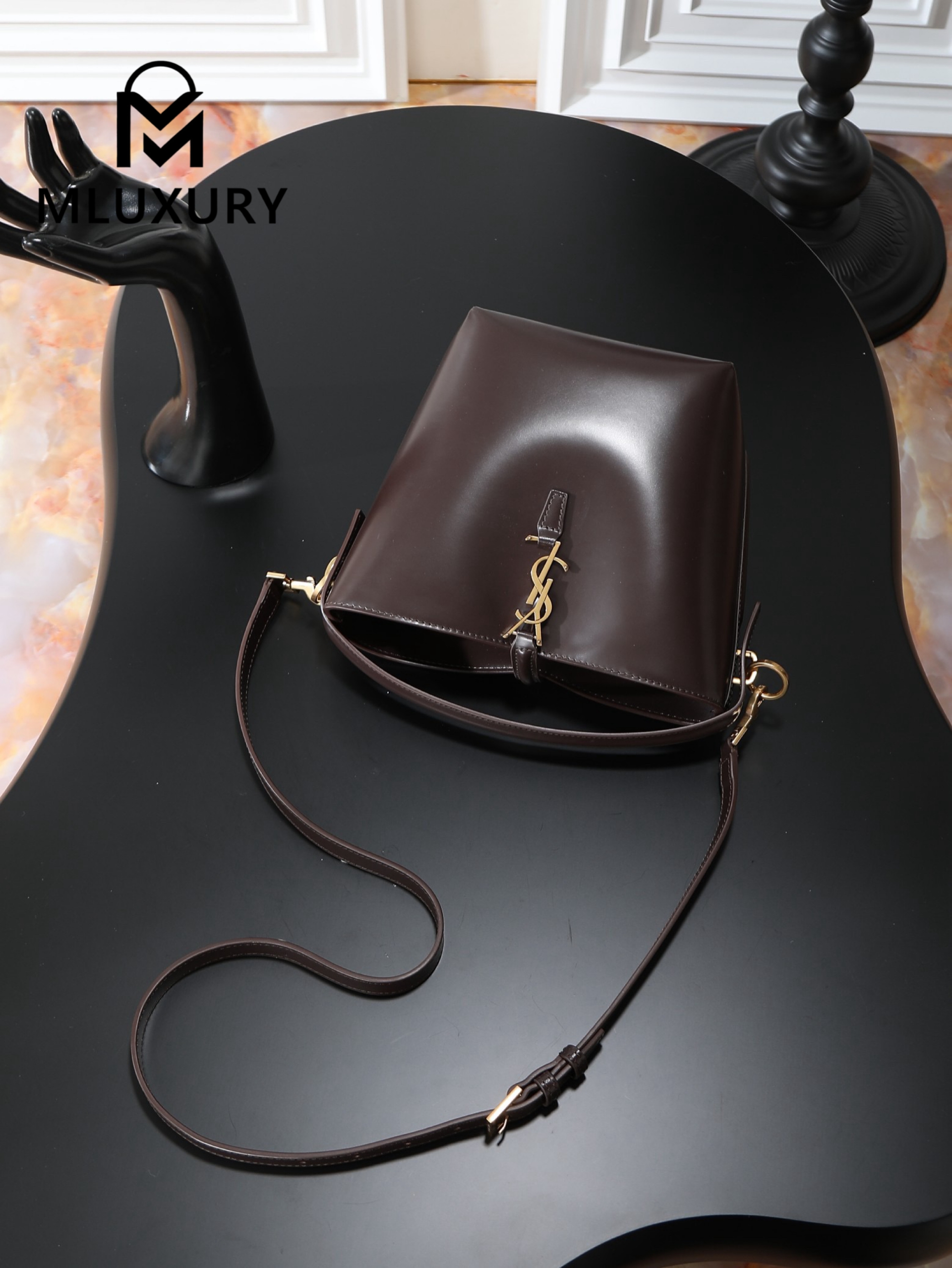 YSL LE 37 Bucket Bag, Small, Coffee Brown