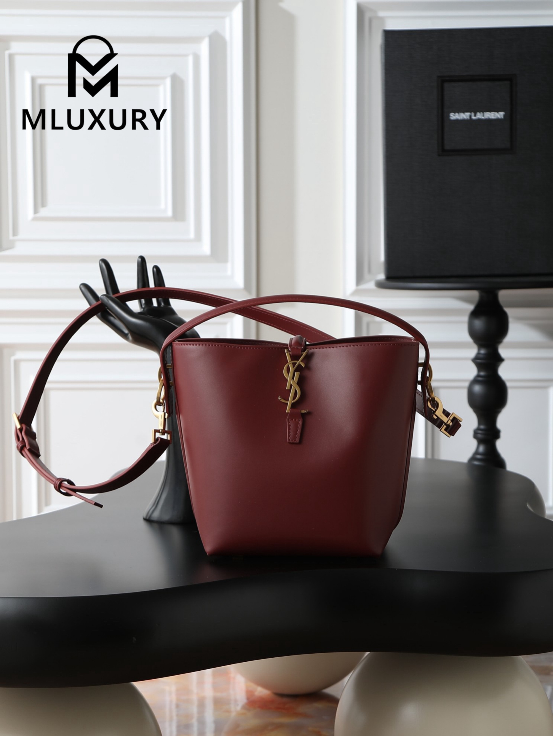 YSL LE 37 Bucket Bag, Small, Burgundy
