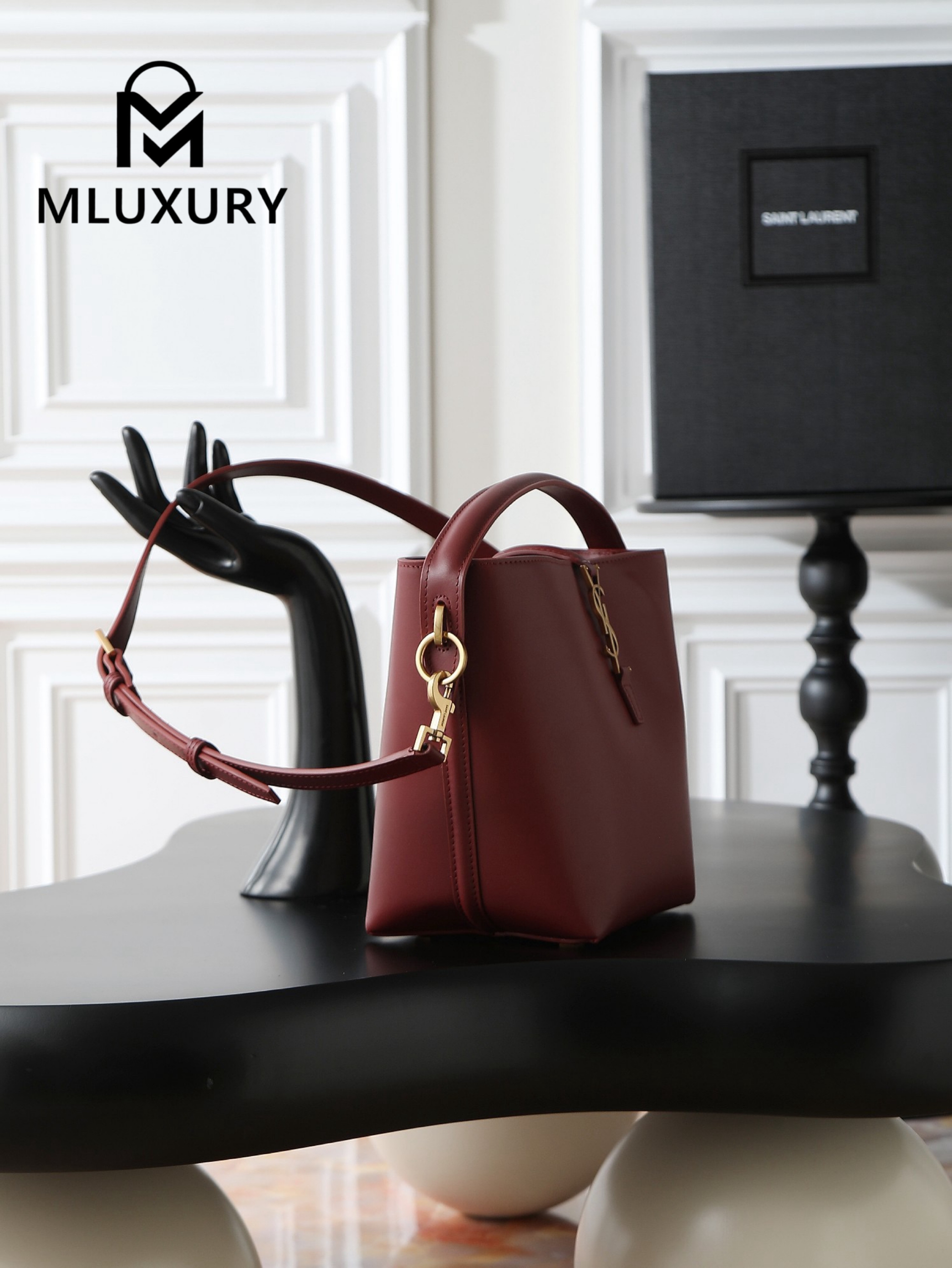 YSL LE 37 Bucket Bag, Small, Burgundy