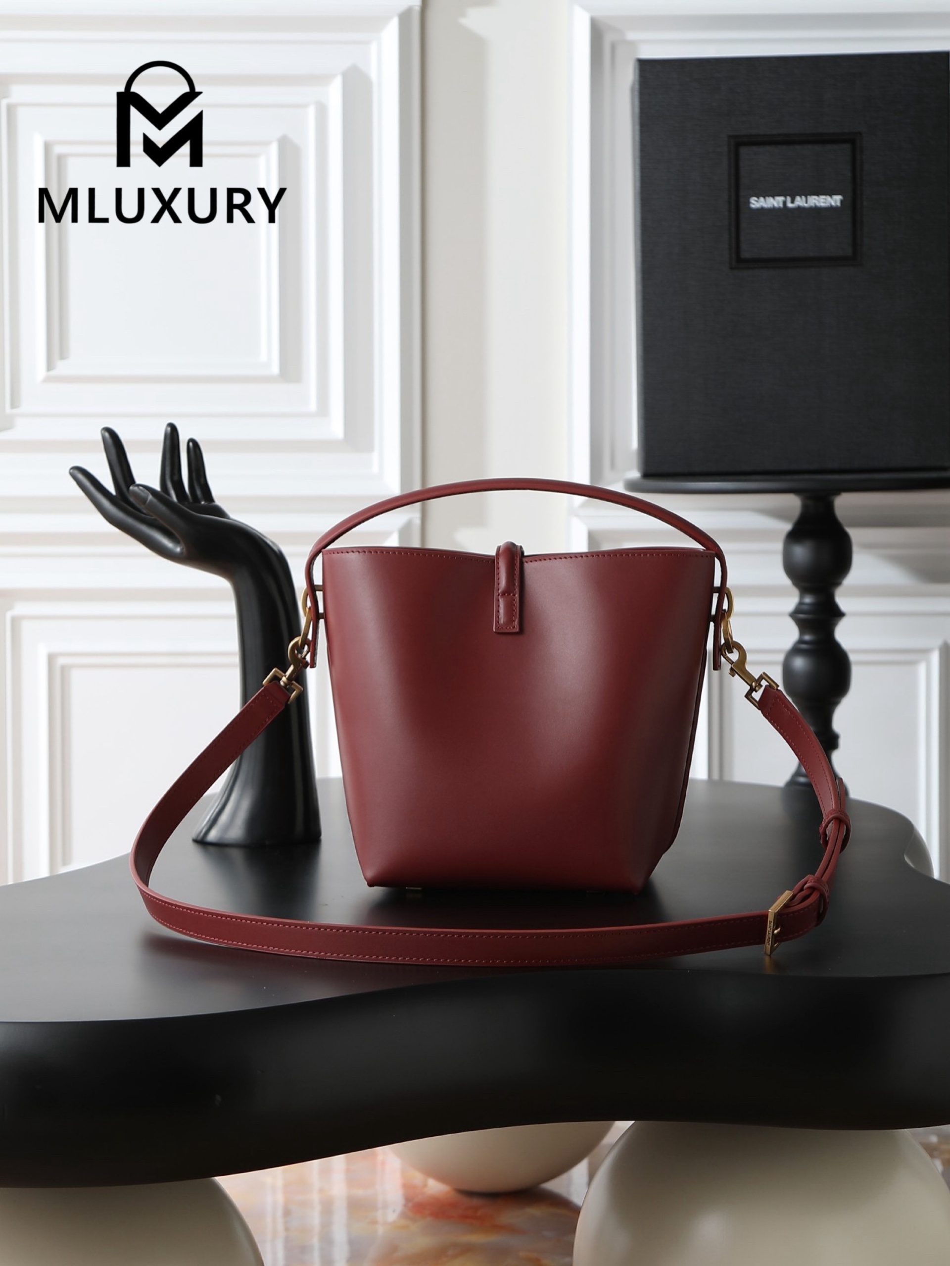 YSL LE 37 Bucket Bag, Small, Burgundy