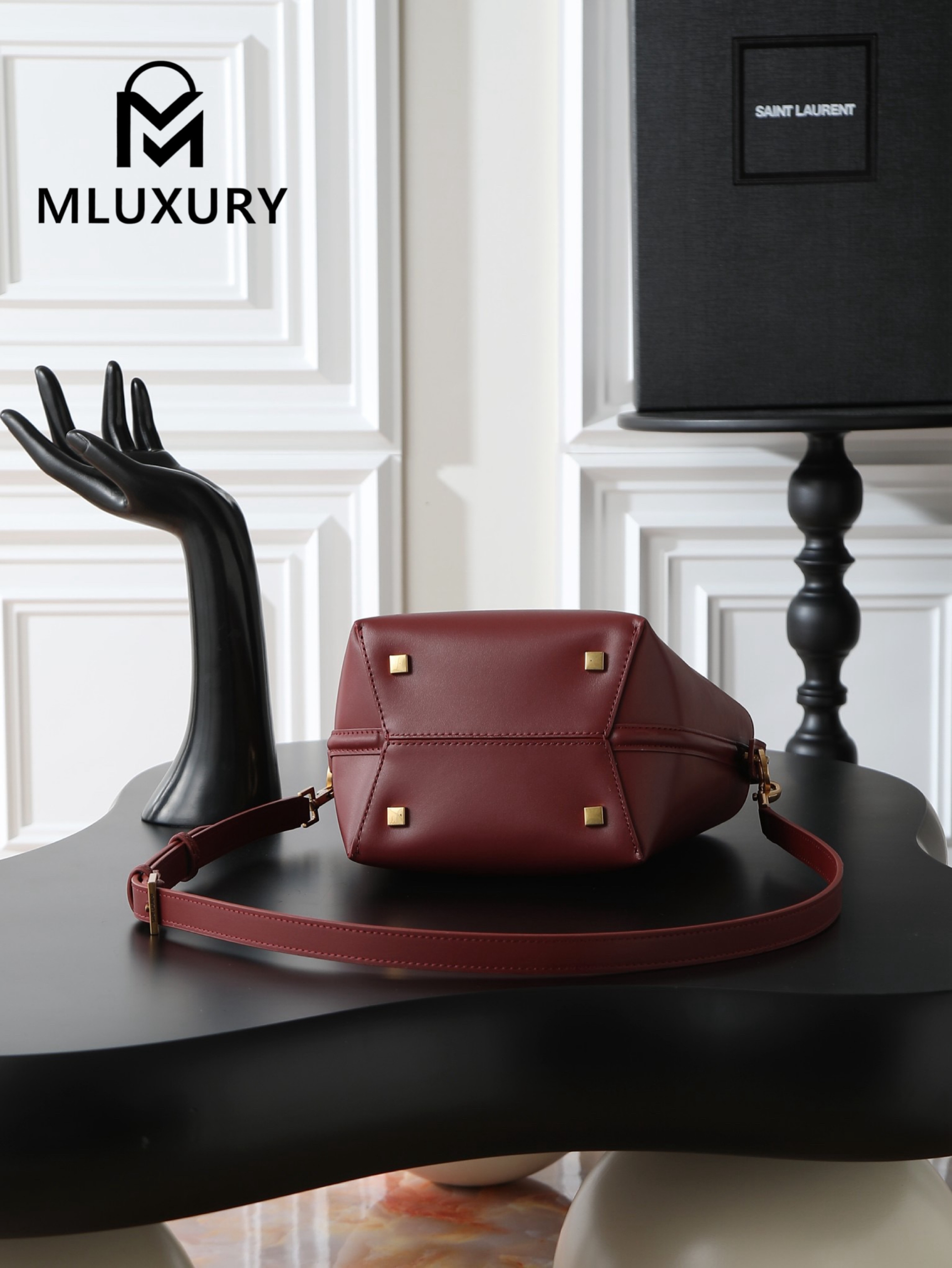 YSL LE 37 Bucket Bag, Small, Burgundy