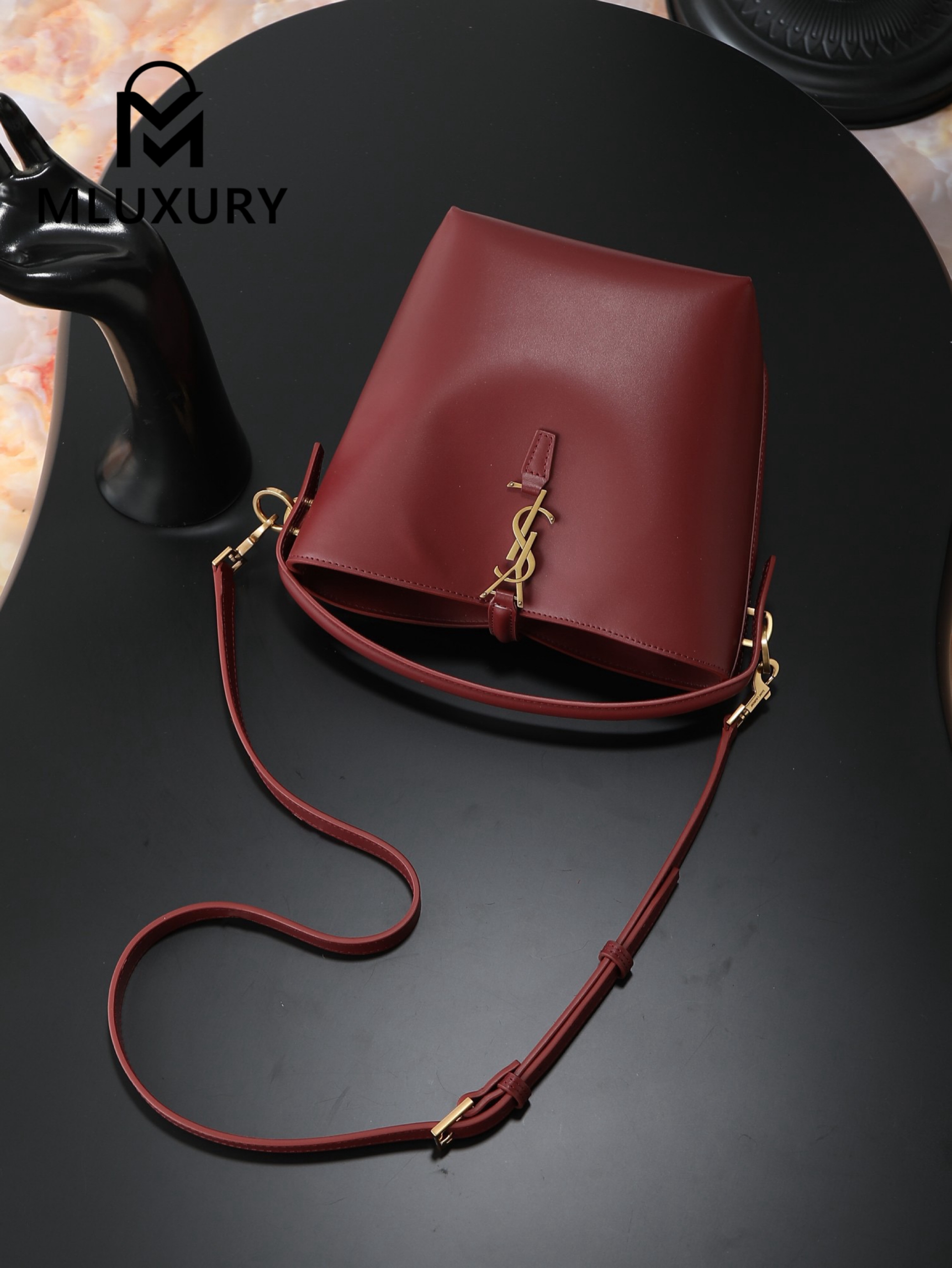 YSL LE 37 Bucket Bag, Small, Burgundy