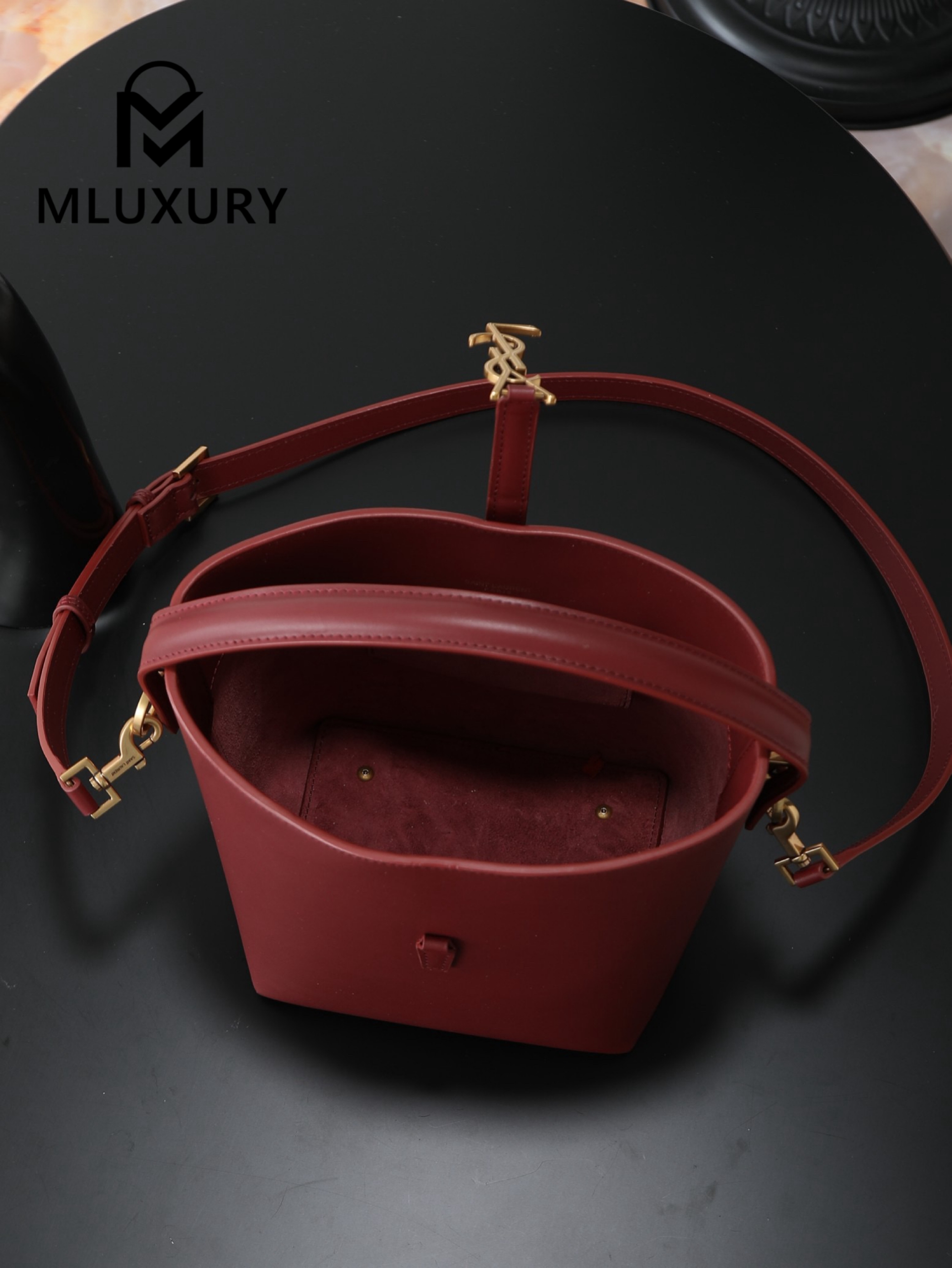 YSL LE 37 Bucket Bag, Small, Burgundy