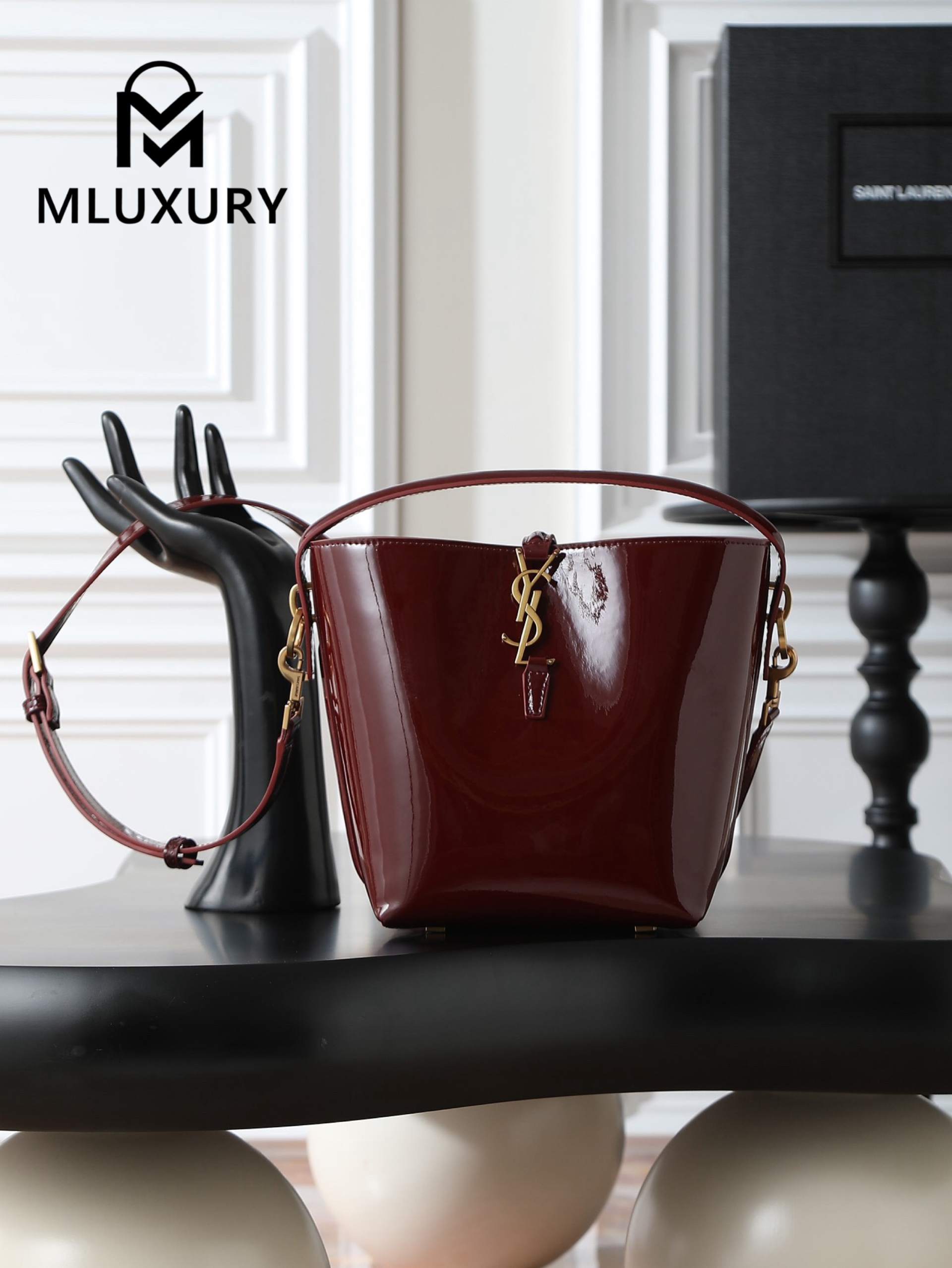 YSL LE 37 Bucket Bag (Small), Apricot Patent Leather