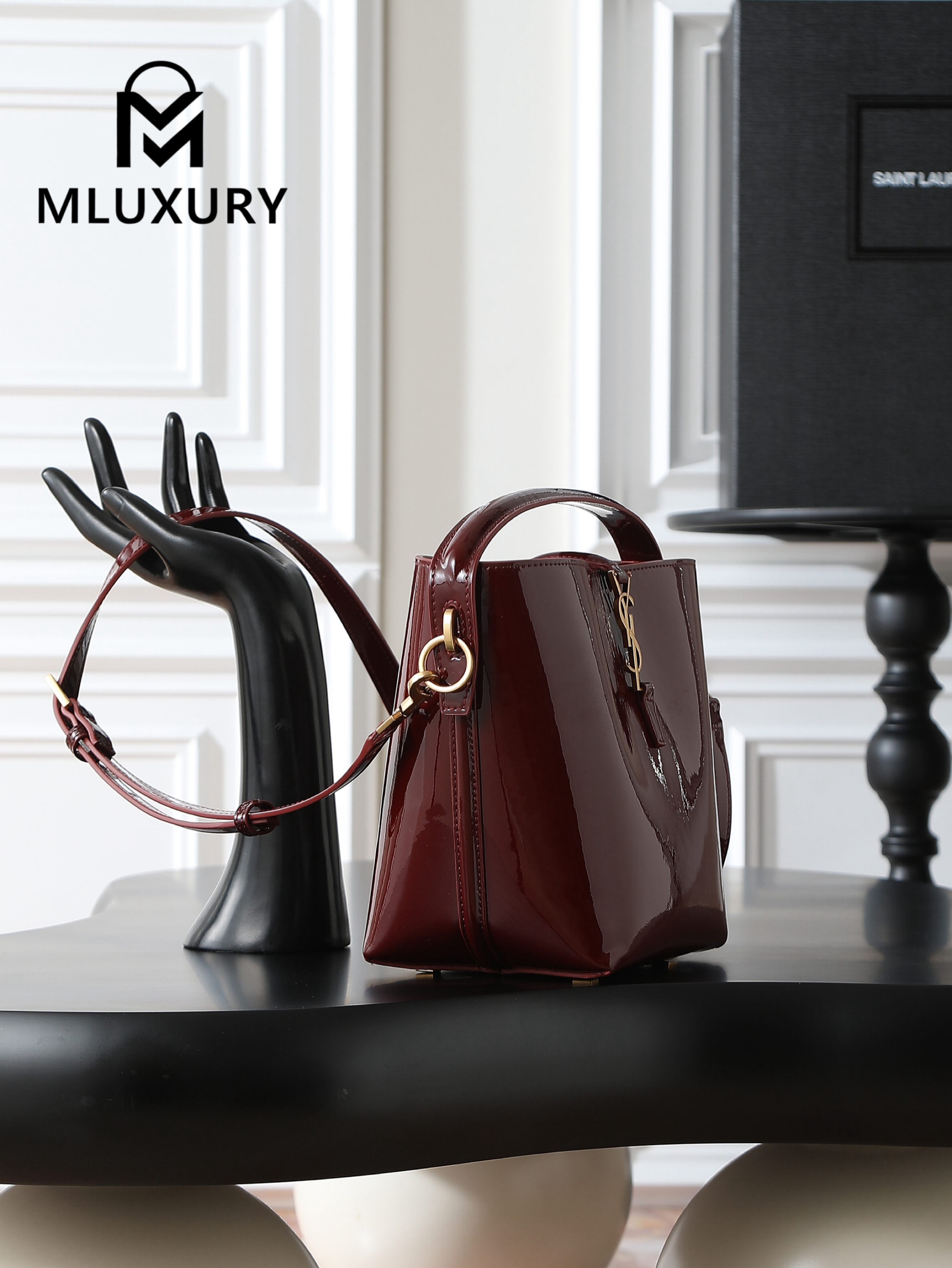YSL LE 37 Bucket Bag (Small), Apricot Patent Leather