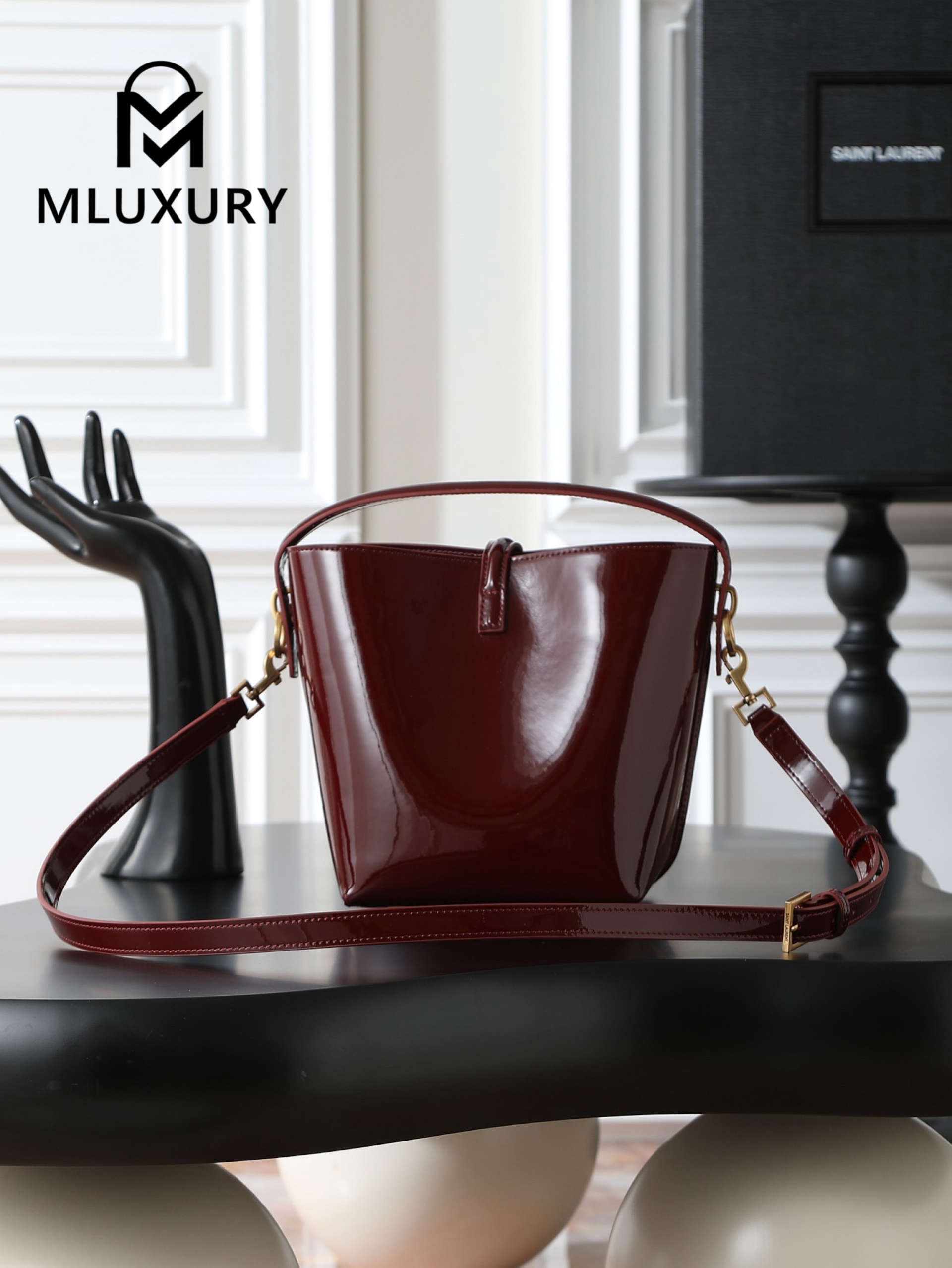 YSL LE 37 Bucket Bag (Small), Apricot Patent Leather