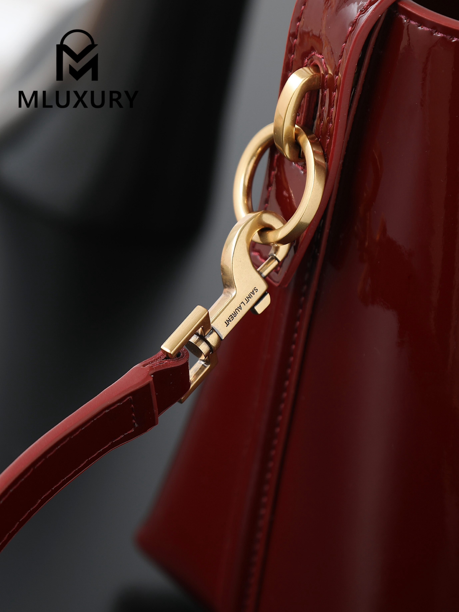 YSL LE 37 Bucket Bag (Small), Apricot Patent Leather