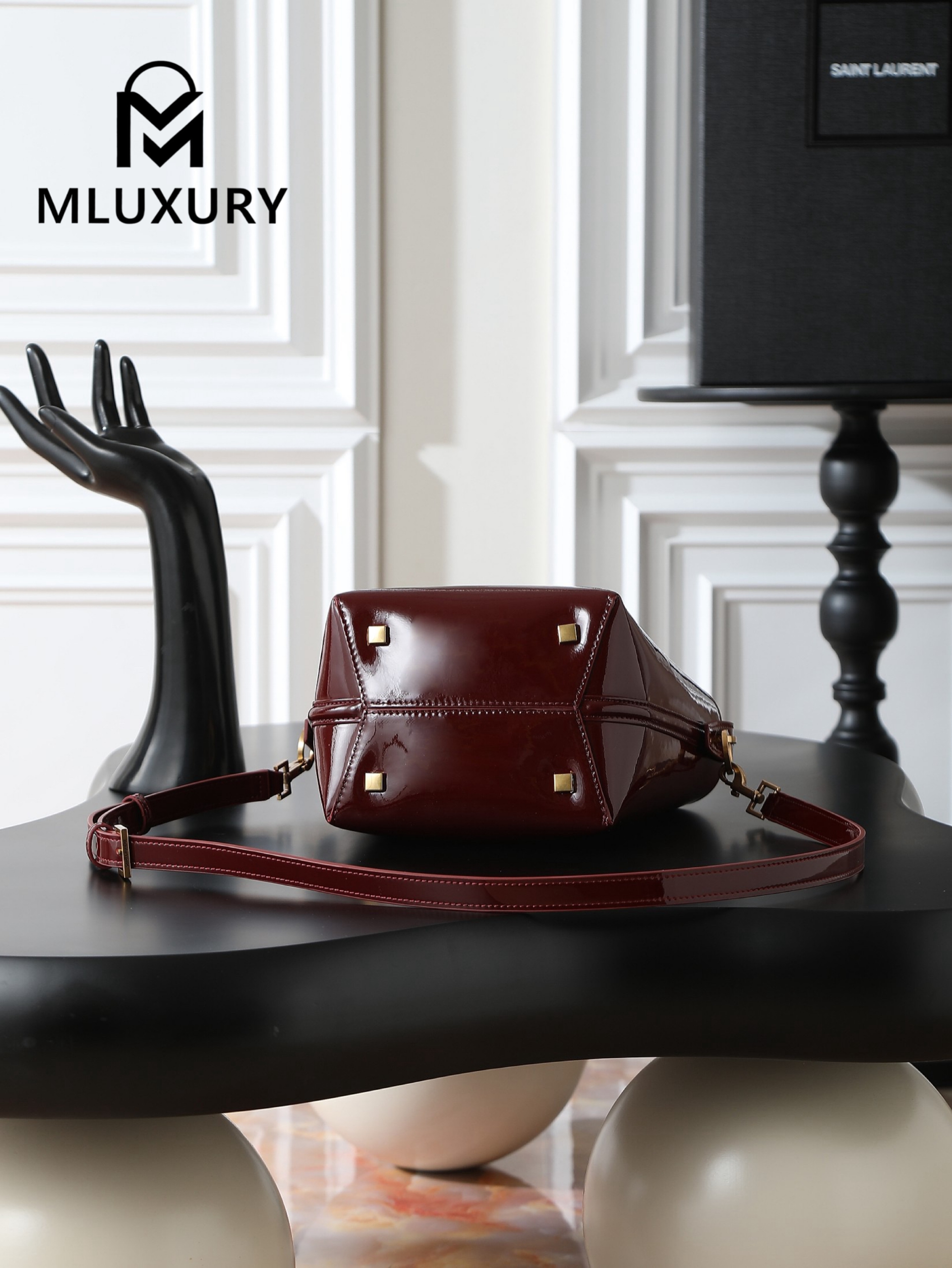 YSL LE 37 Bucket Bag (Small), Apricot Patent Leather