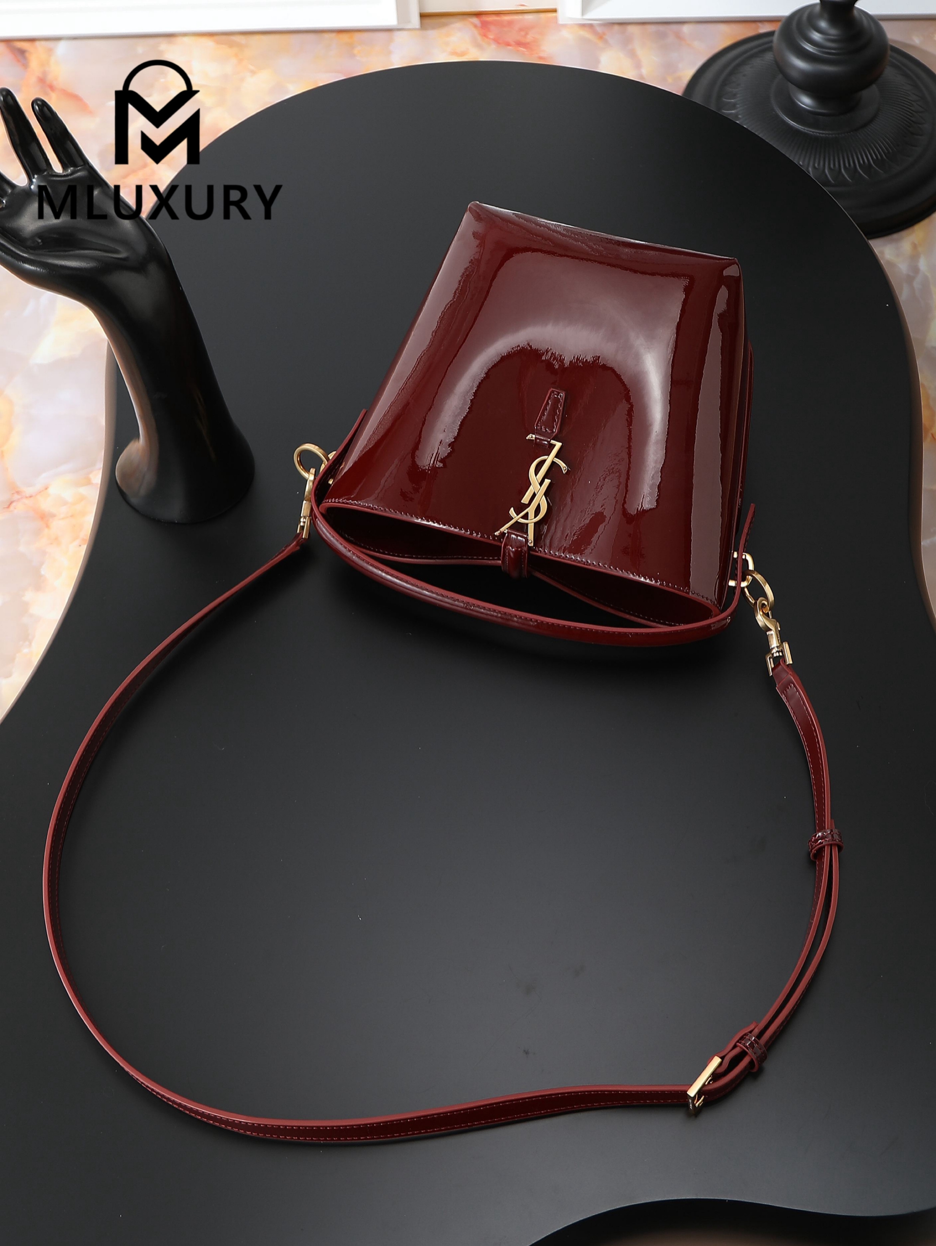 YSL LE 37 Bucket Bag (Small), Apricot Patent Leather
